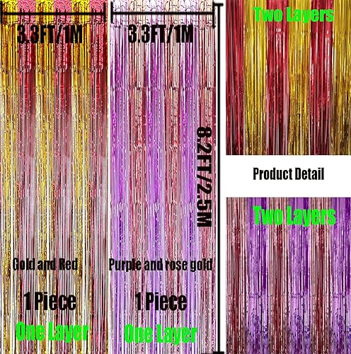 Miniatura 7 de Bcbast Paquete de 2 cortinas de papel de aluminio de oropel de metal mate arcoíris de 3.3 x 8.2 pies, decoración de fiesta para cumpleaños, boda,