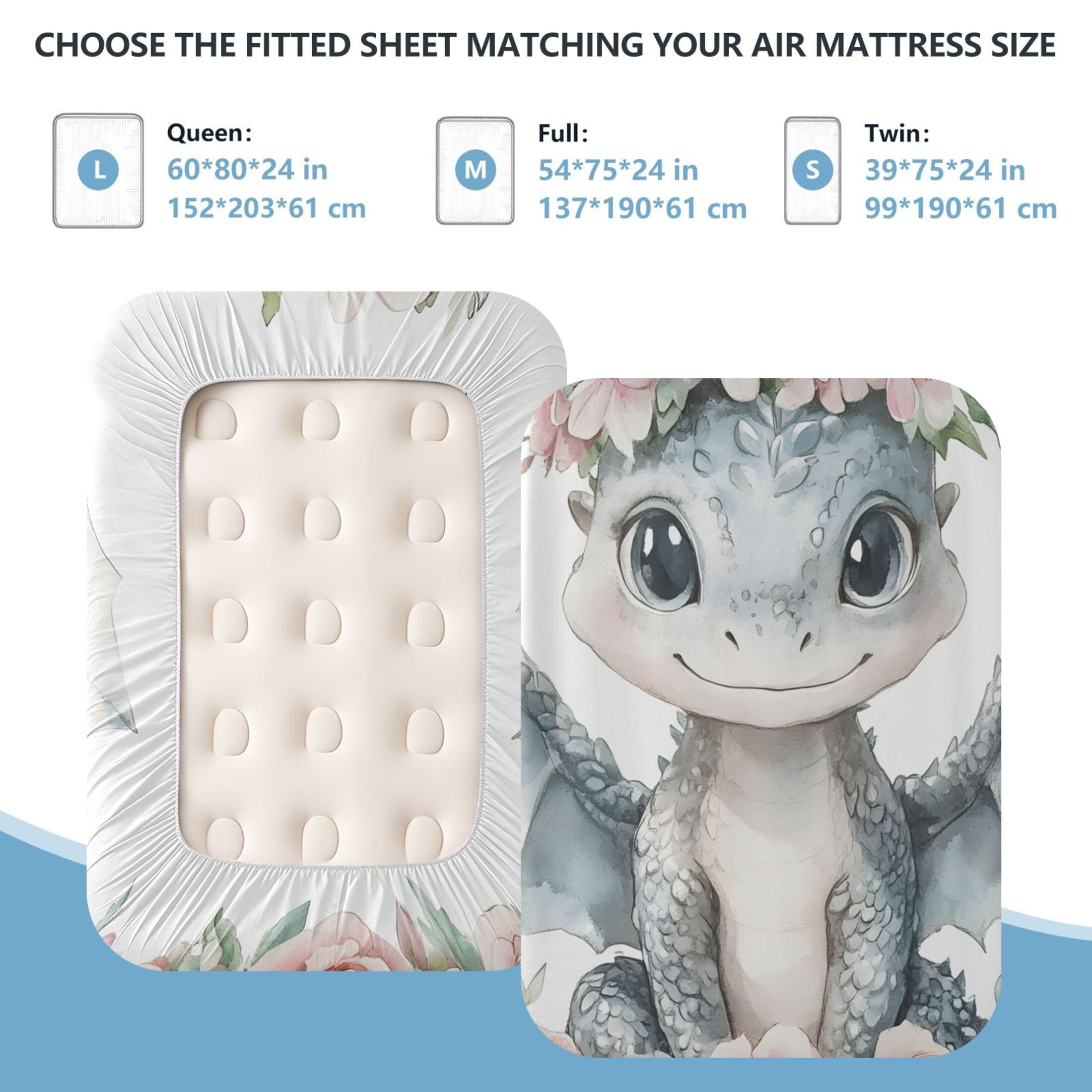 Cute Baby Dragon - Sábana bajera ajustable para colchón de aire, bolsillo extra profundo de 24 pulgadas, funda suave y transpirable con apertura de válvula de cremallera para cama inflable