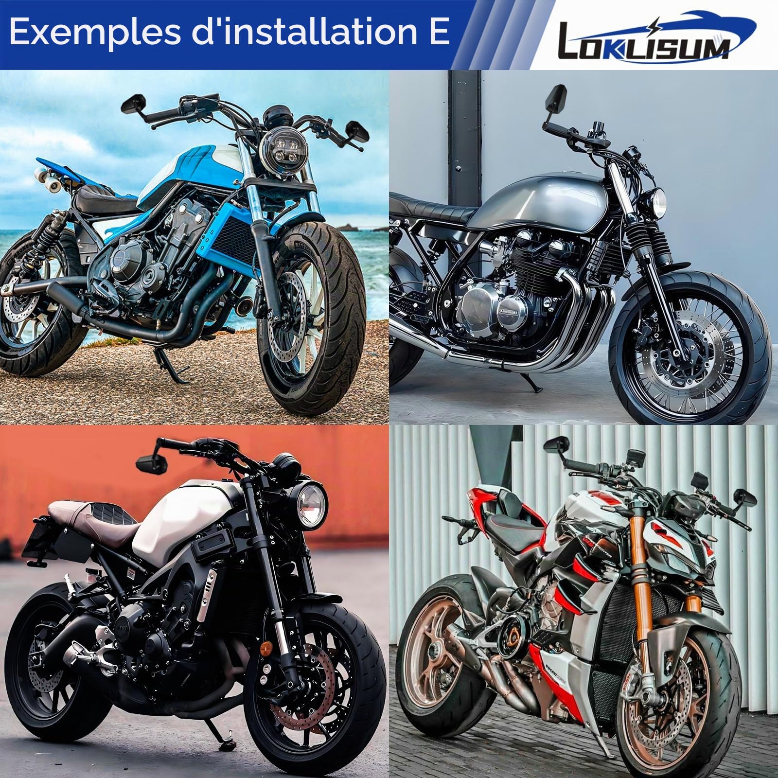 Rétroviseurs de Guidon de Moto avec Homologué E, 7/8" 22mm Aluminium Rétroviseurs Latéral Universels Compatible avec Scooter Roller Quad ATV MT07 MT09 Z800 Z1000