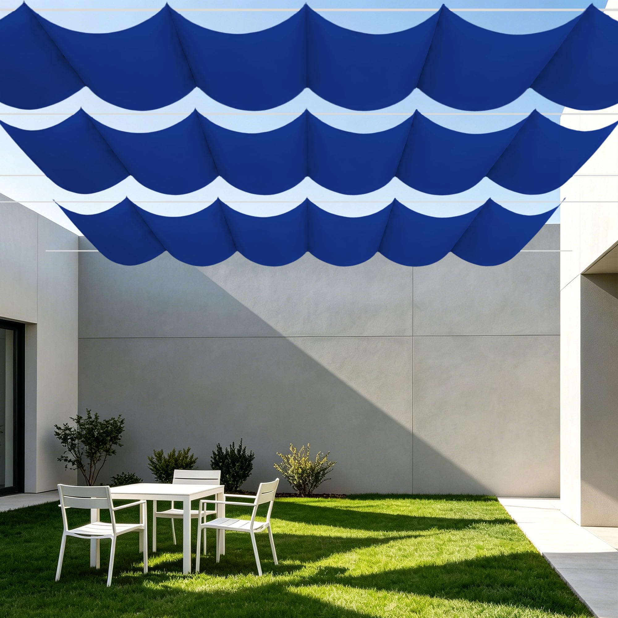 Toile imperméable rectangulaire bleu foncé avec oeillets et cordons patio