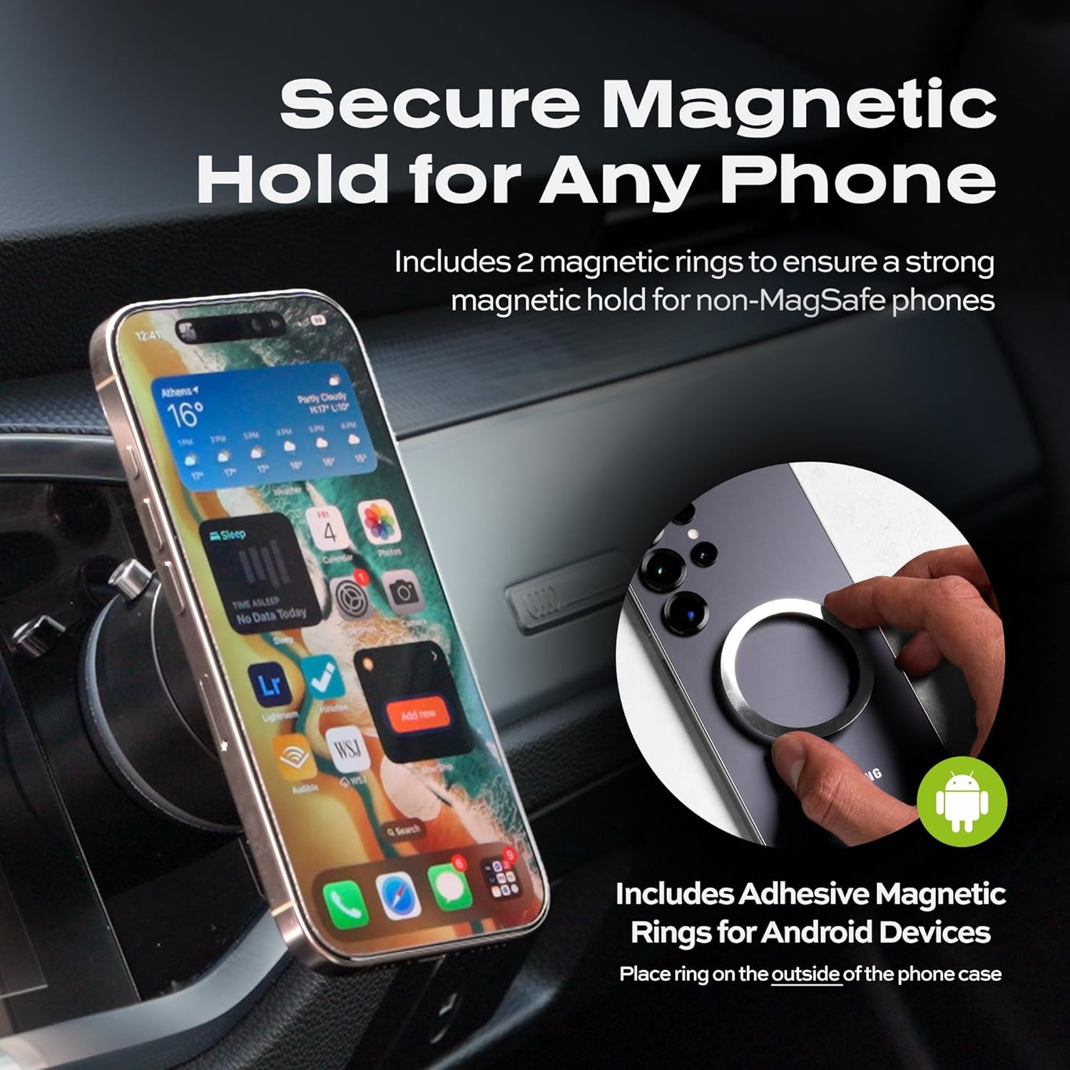 Statik HyperMount® Vacuum Phone Mount - Magnetic Phone Holder, Vacuum Seal Car Phone Mount, Use It on Smooth Surfaces, Compatible with Apple MagSafe, Magnetic Rings Included for Android Devices