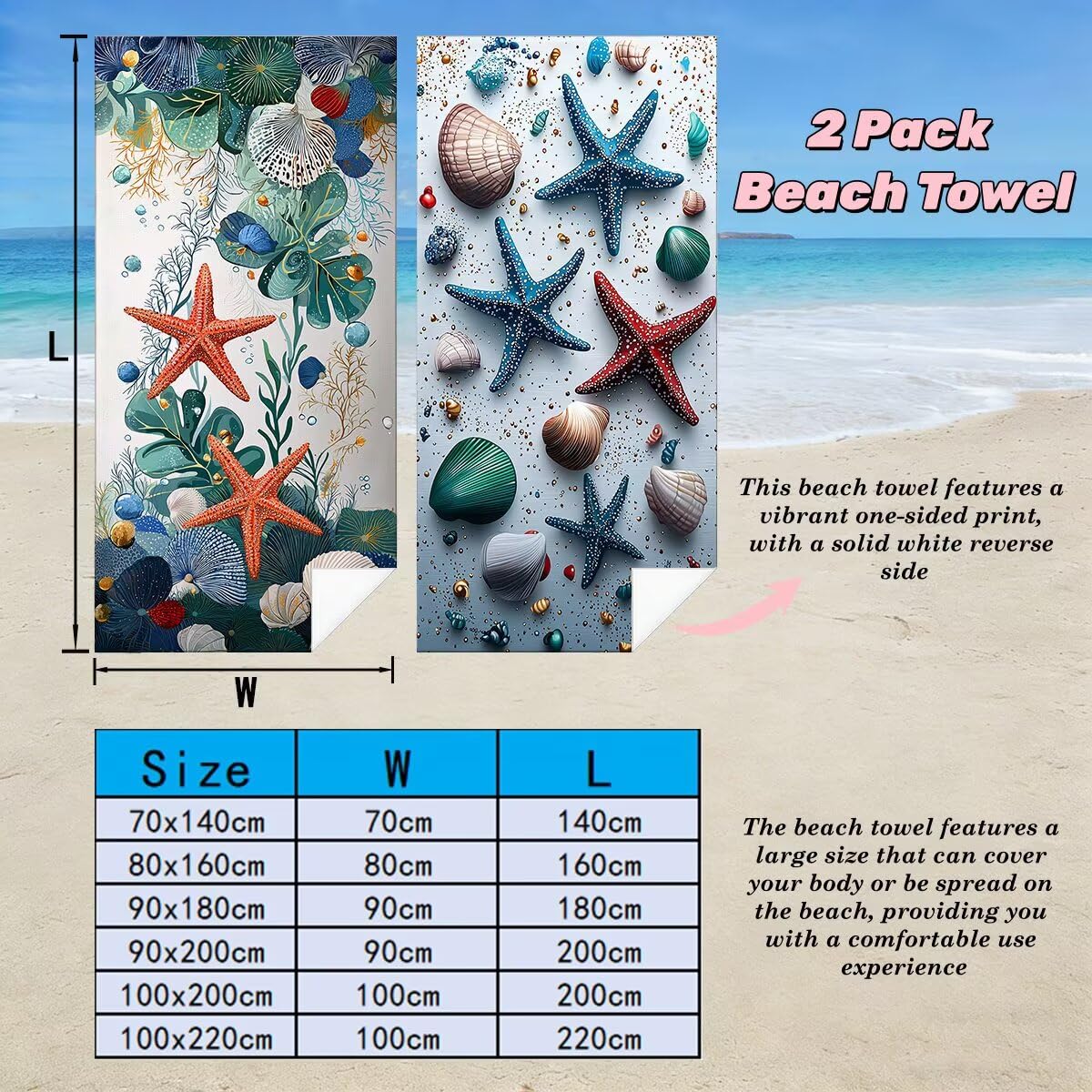Toalla Playa 90x200 cm, Toalla Gimnasio Microfibra Secado Rapido, Juego de 2 Antiarena Toallas de Playa, Ligera Compacta Toallas Microfibra Grande para Viaje, Regalo Hombre Regalo Mujer (Océano) -4619
