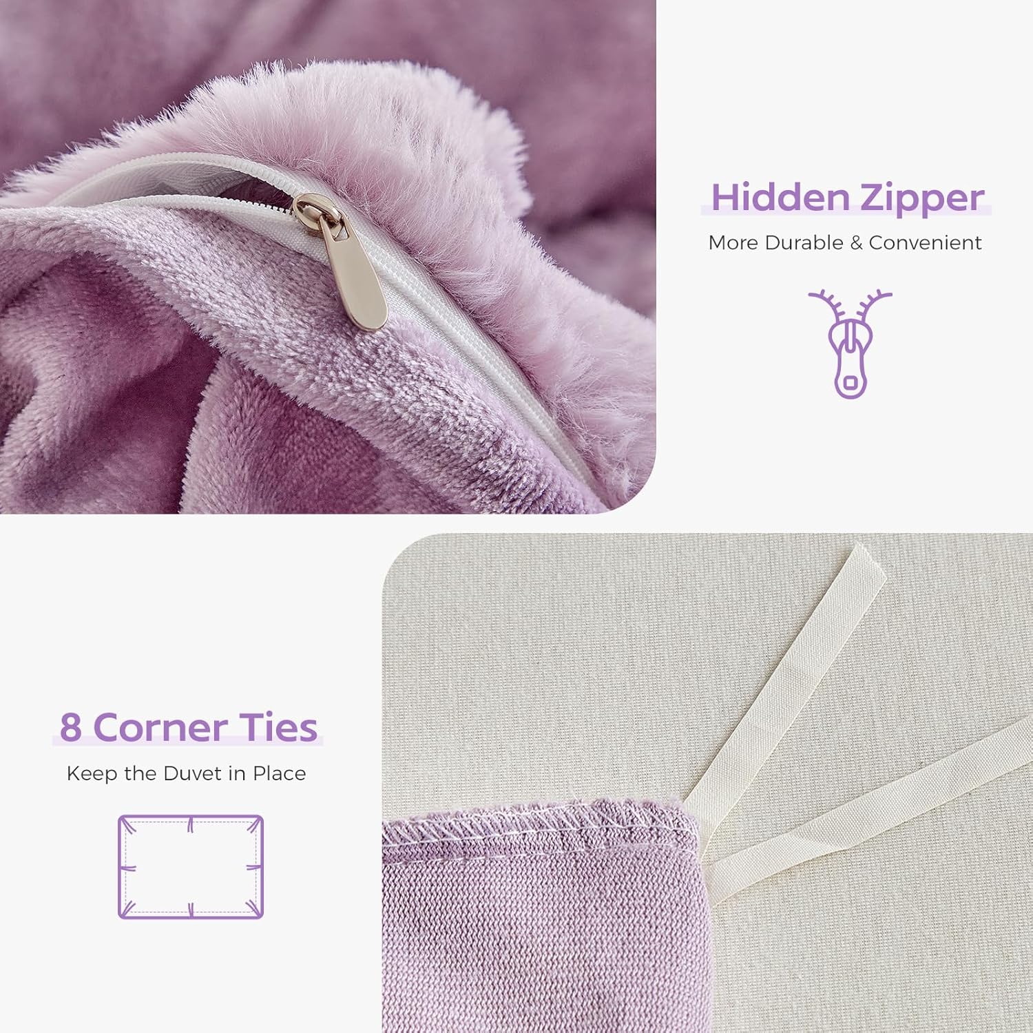 Tokokimo Fluffy Duvet Cover Set Queen Size, Faux Fur Duvet Cover Set Soft Reversible Bedding Set, Purple Comforter Cover with 2 Pillow Cases, All Season Fuzzy Comforter Cover Set - Image 5