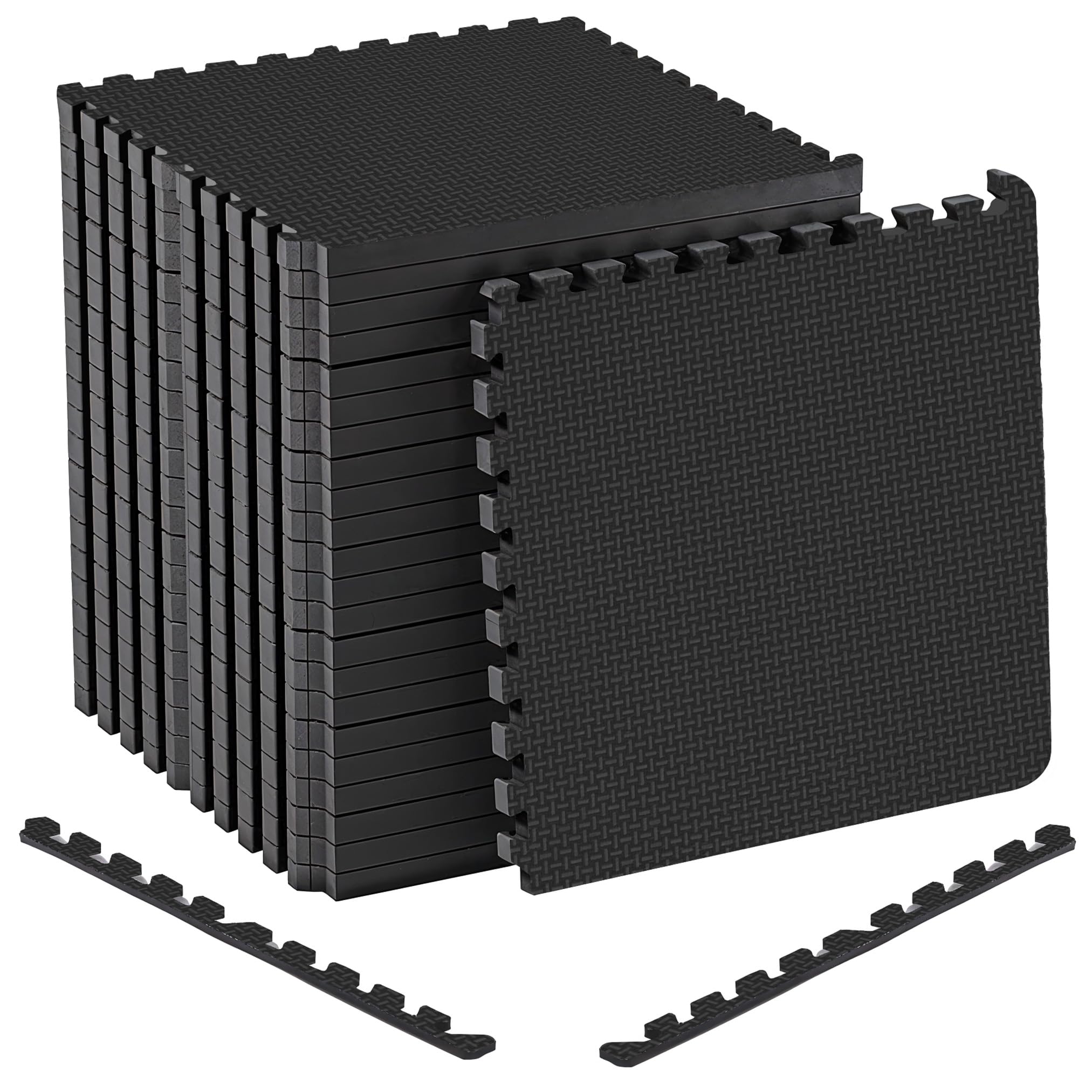 Durable EVA Gym Mats for Home Non-Slip Foam Mats – 1 cm thick Interlocking Floor Mats for Gym Flooring and Garage Floor 10 Tiles 30x30 (black, 30x30, Pack of 1)
