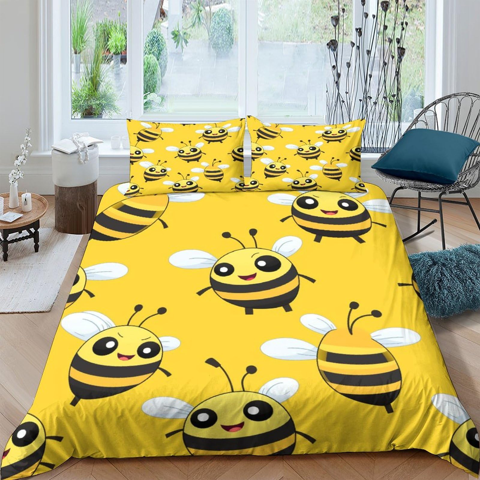 Housse de couette 200x200cm Abeille3D en microfibre premium douce