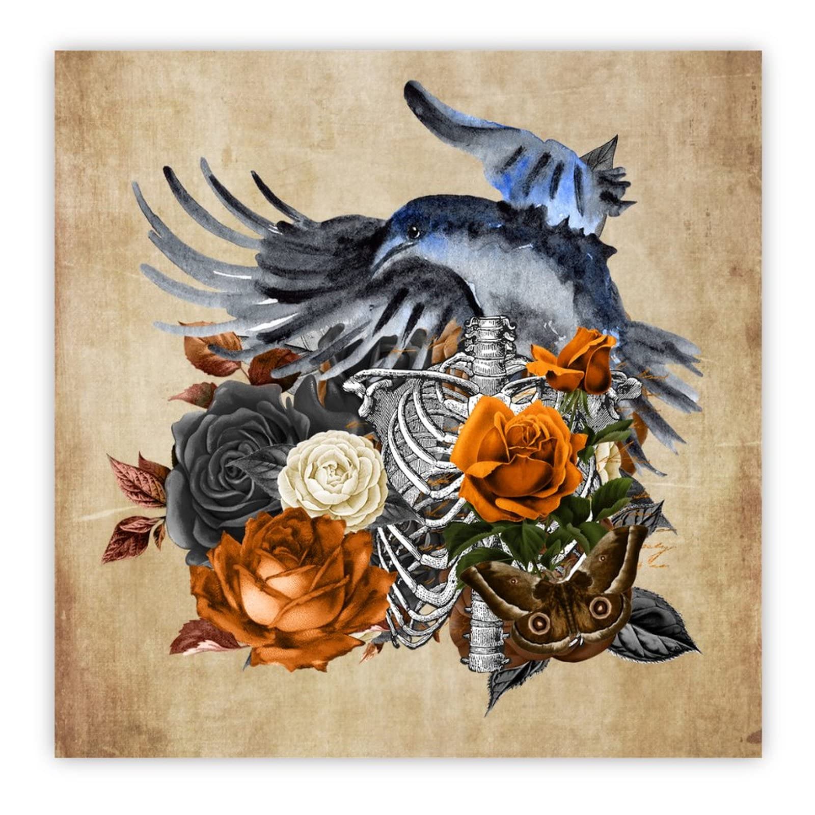 Panneau mural en bois Halloween avec motif fleur de rose marron
