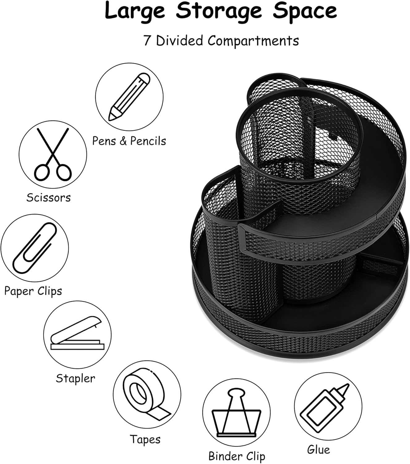 Pechor Cute Rotate Desk Organizer, Mesh Desk Accessories Pen Pencil