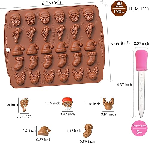 Miniatura 2 de Moldes de chocolate de Navidad, moldes de silicona para gomitas, guantes de Navidad, sombrero de árbol de Papá Noel, calcetines, ciervos, bastones