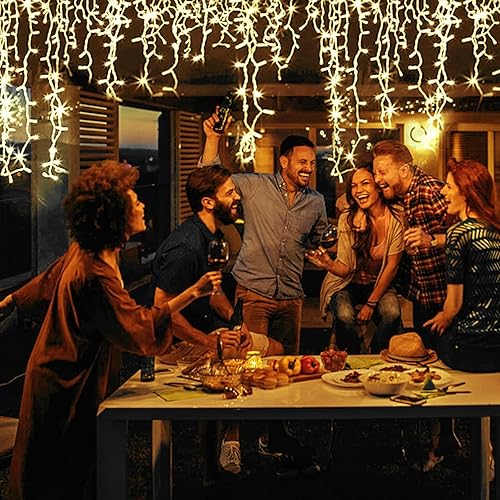 Miniatura 2 de Luces solares de carámbano para decoración al aire libre  506 luces LED de Navidad de carámbano para exteriores, impermeables, con control remoto, 8