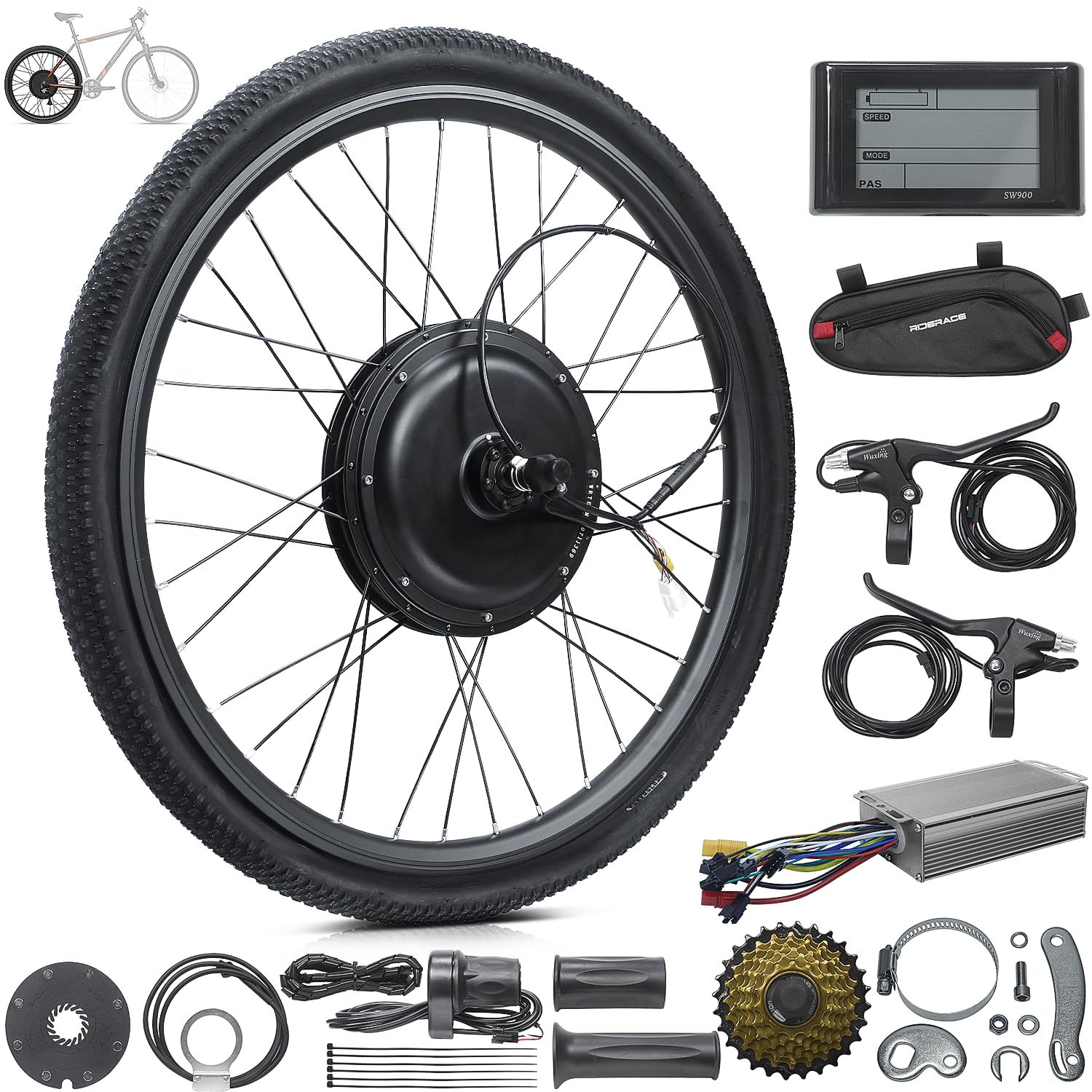 FEIMOKY 48V Rear Wheel E-Bike Conversion Kit, 27.5 Inch Electric Bicycle Motor Kit with LCD Display & PAS, Programmable Brushless Gearless Hub Motor, Waterproof cable for Mountain Bike DIY