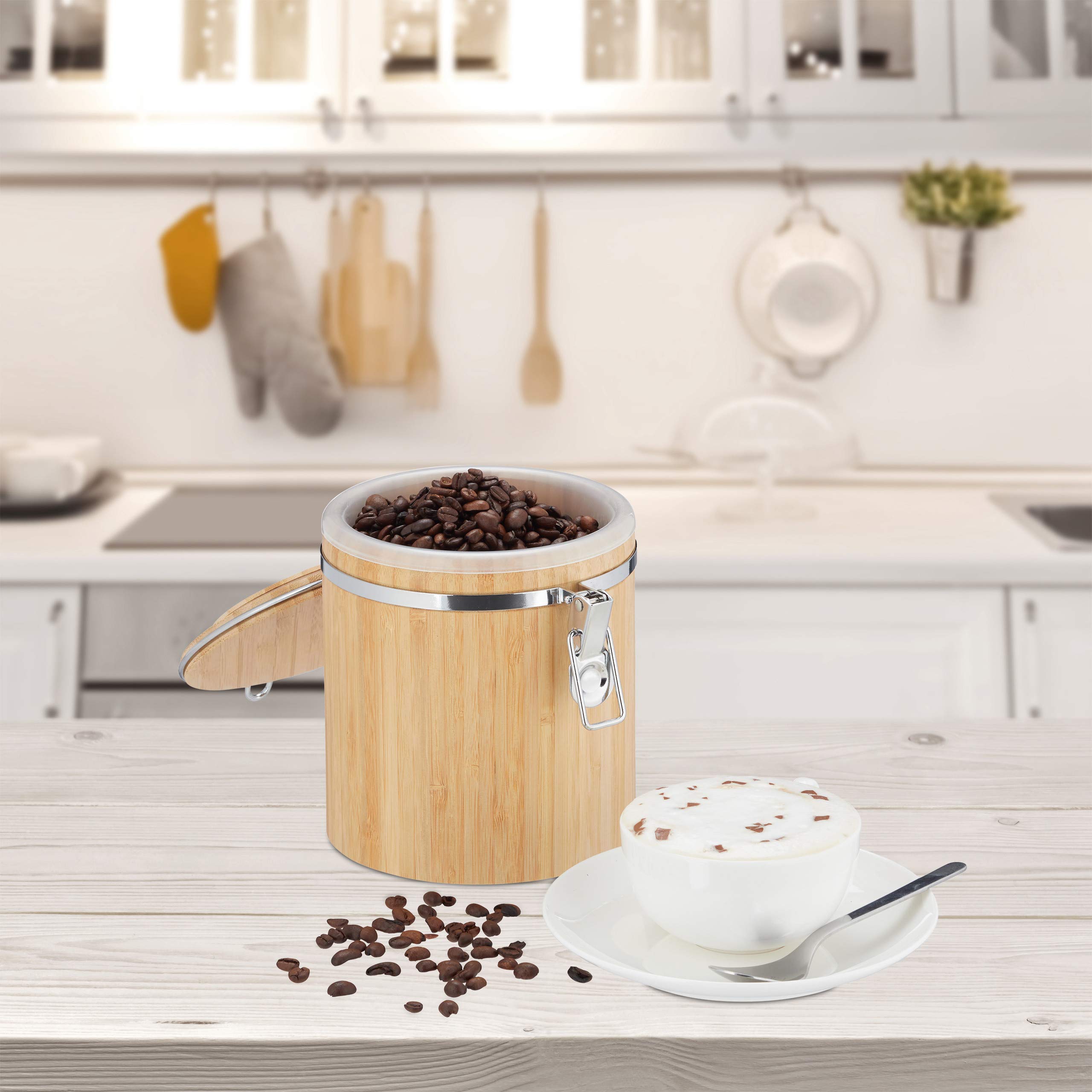 Relaxdays, Natur Kaffeedose Bambus, Vorratsbehlter mit Deckel,  Innenbehlter, Bgelverschluss, aromadicht, HxD: 15x14cm : Amazon.de:  Kche, Haushalt & Wohnen