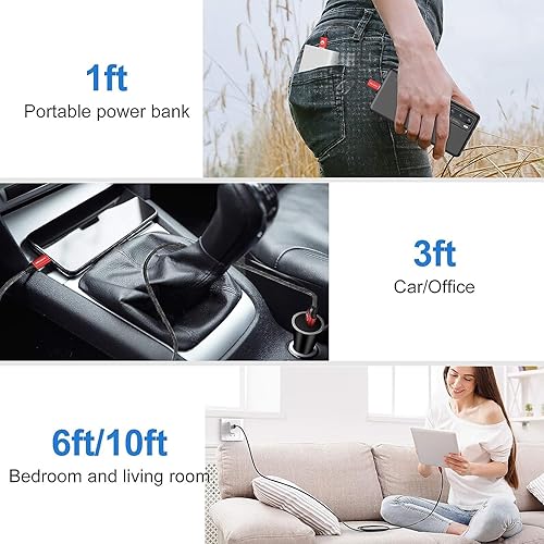 Miniatura 25 de Cable USB tipo C, paquete con 5 unidades, 6 pies, carga rápida, cargador rápido 3A, cable rápido, cable tipo C - A