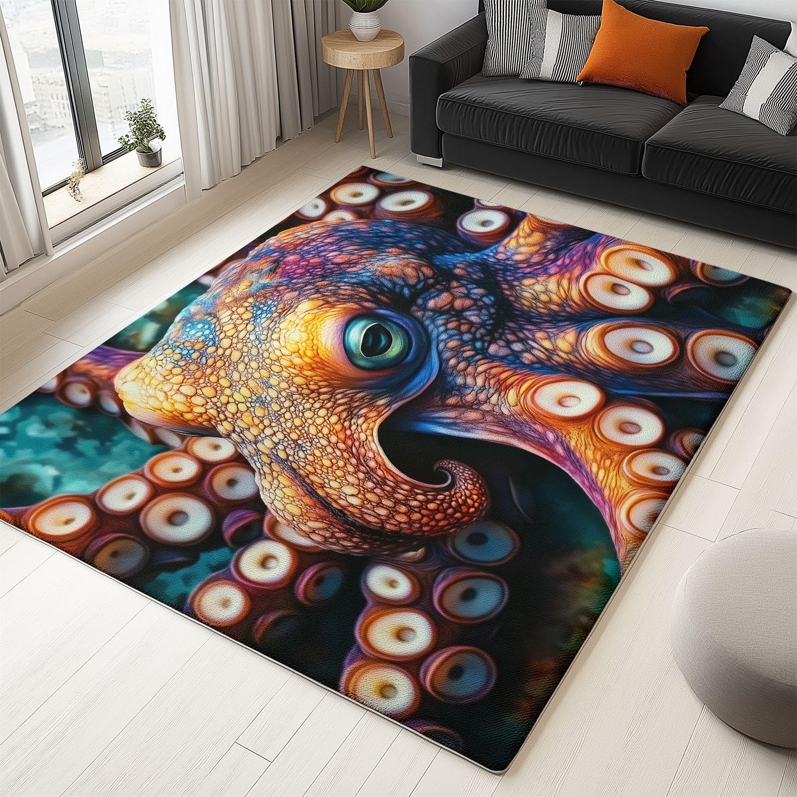 Tapis grand salon pieuvre moderne 60 x 110 cm lavable pour chambre adulte