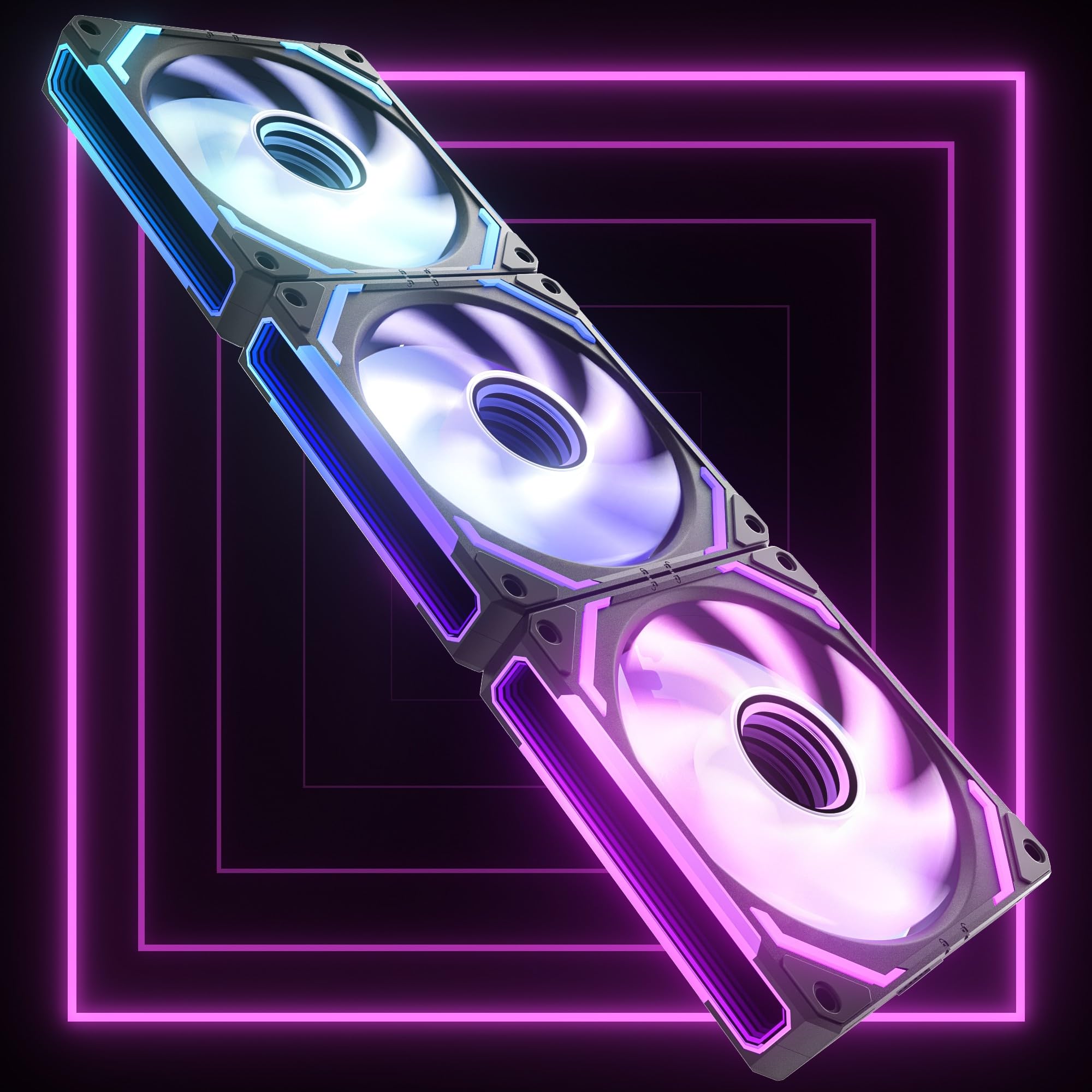 AsiaHorse COSMIQ Ventiladores RGB para PC 120 mm, set de 3 ventiladores ARGB con conexión en cadena, espejo infinito, FDB, 2000 RPM, 68,5 CFM, 24 ledes, 4 pines PWM y 5V 3 pines con controlador negro