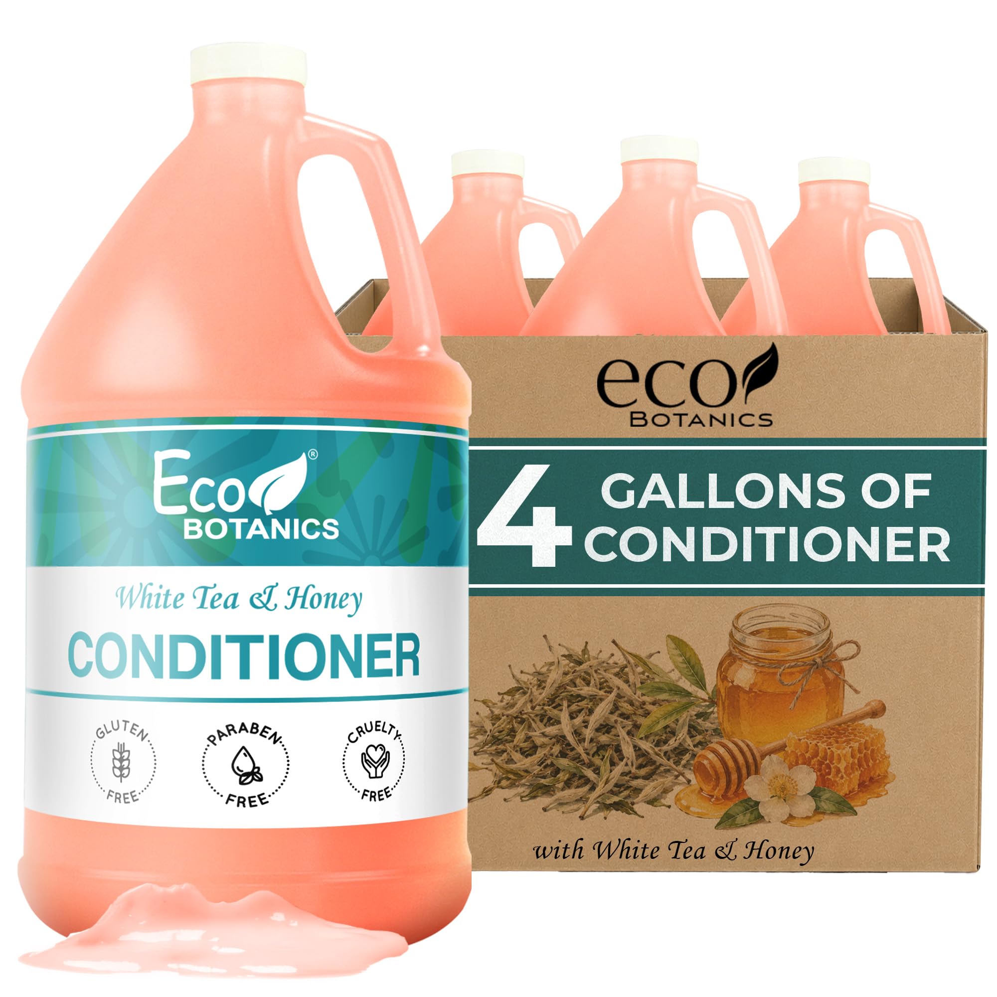 Terra Pure 1-Shoppe Eco Botanics Natural Conditioner with Raw Honey & White Tea | Gallon Jug Bulk Toiletries for Airbnb, Vacation Rentals, and Home Bathroom | R