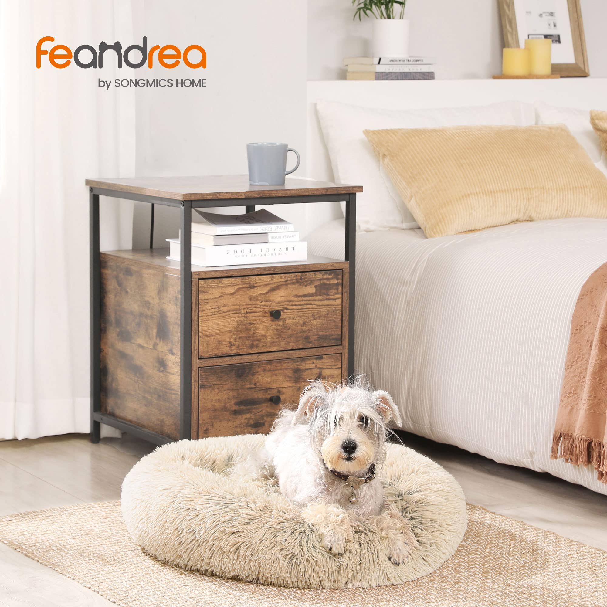 Feandrea Cuccia Cane Interno, Cuccia per Cani, Lettino per Animali Domestici a Ciambella, Cuscino Sfoderabile e Lavabile, Tappeto di Peluche, Diametro 70 cm, Cachi PGW039S01