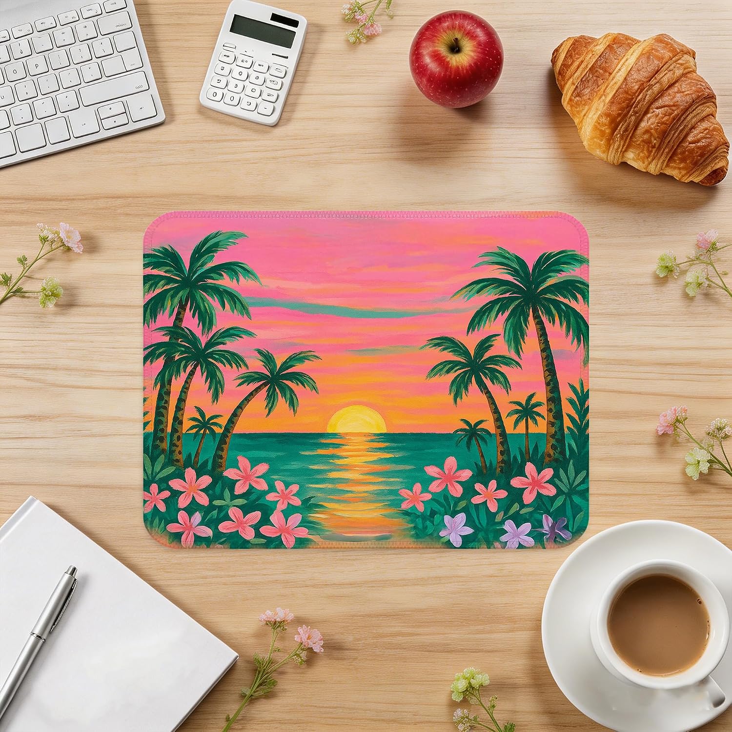 Pink Sunset Beach Mouse Pad, Gifts for Beach Lovers, Tropical Summer Coastal Ocean Seascape Mouse Pad for Home Office Computer Laptop Desk Accessories, 9.5x7.9 Inch image 3