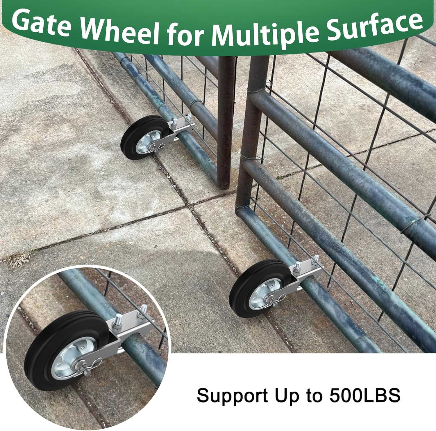 2 Pack Gate Wheel Prevent Gate from Dragging for Metal Swing Gate with 1-5/8" Thru 2" Gate Frames