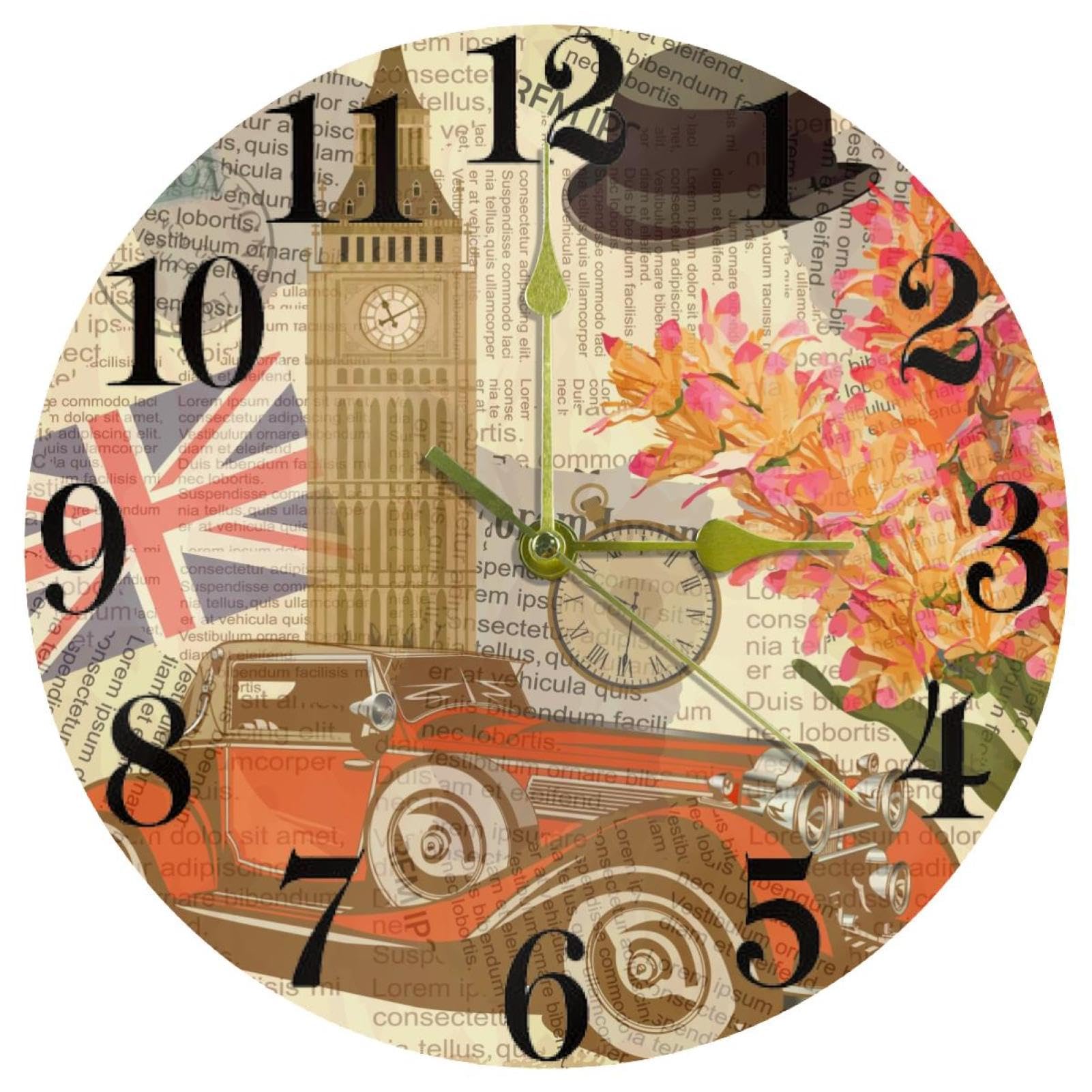 Horloge murale à quartz sans tic-tac avec cadran rond vintage facile à lire