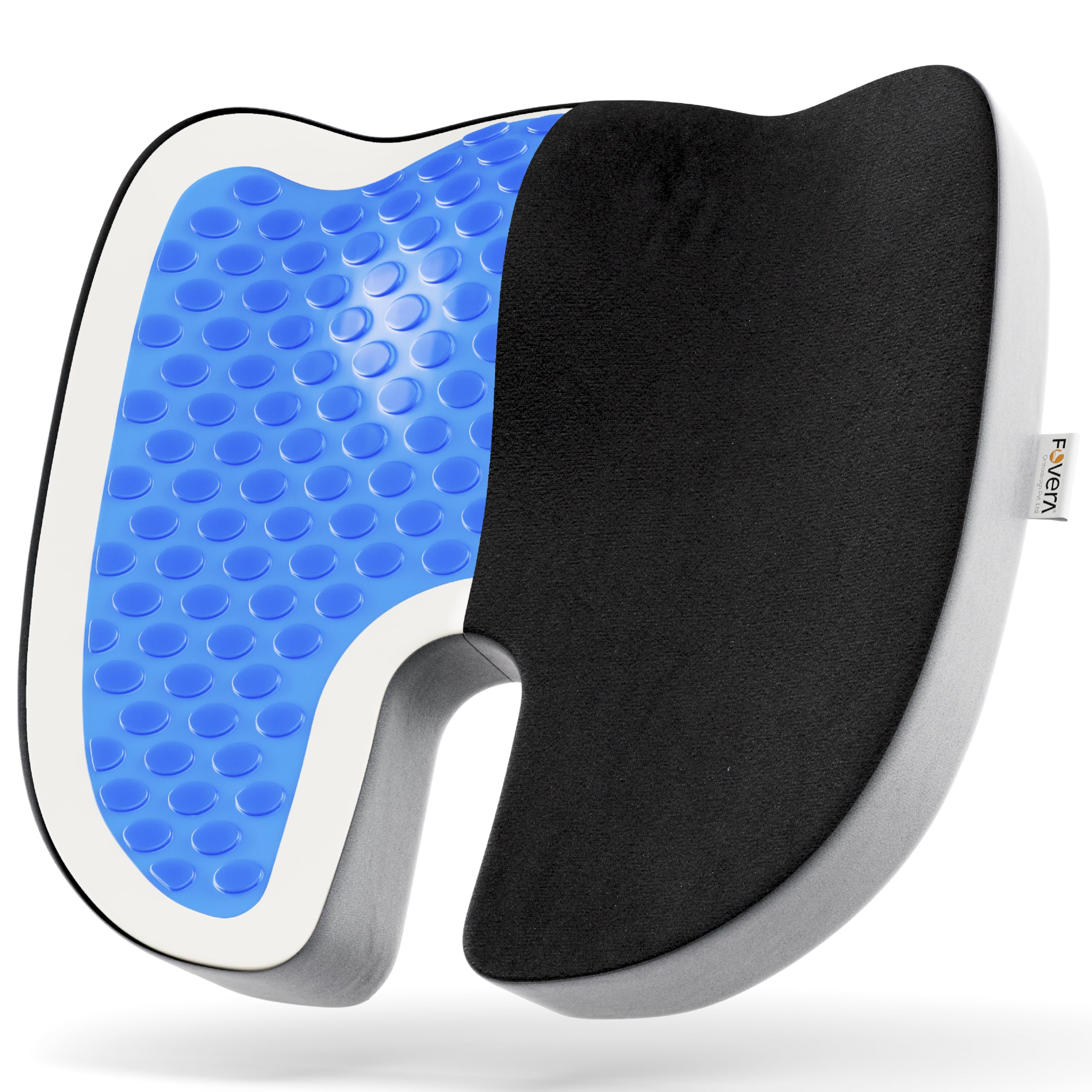 FOVERA Cool Gel & Memory Foam Coccyx Cushion | Orthopedic Seat Cushion for Chair, Car Seat Cushions, Memory Foam Sitting Pillow for Tailbone, Sciatica & Back Pain Relief (Universal, Mesh Black)
