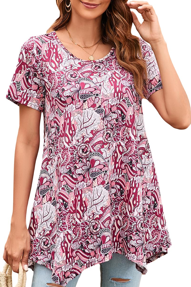 Enmain Blusa Túnica De Mujer Manga Corta Blusa De Verano Blusa Suelta De Manga Larga para Mujer Camiseta con Cuello Redondo Elástica Cómoda Vacaciones