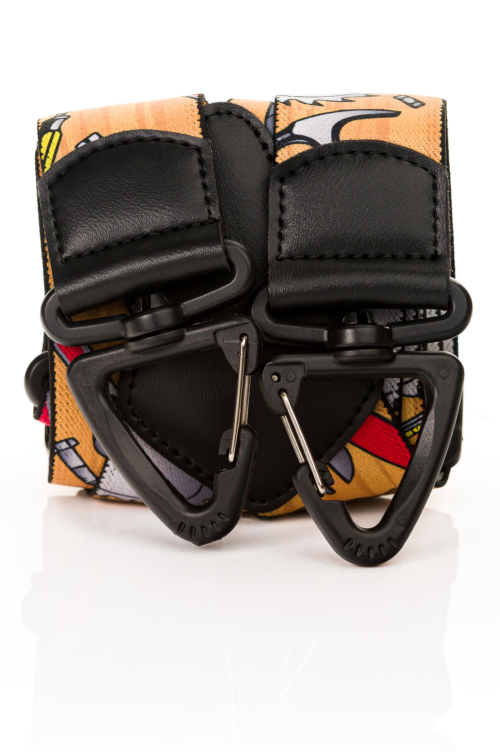 Bretelle da Uomo a X/Y, Attrezzi Moschettoni in Plastica, 40 mm | Bretelle a X o Y da 40 mm regolabili con motivo attrezzi, moschettoni e incrocio in pelle; sicure e versatili.