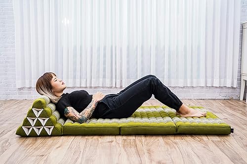 Miniatura 5 de Leewadee - Cojín Tailandés plegable para el suelo con respaldo para TV, sala de estar, colchón para exterior, 65.7 x 20.9 x 11.8 pulgadas, Kapok