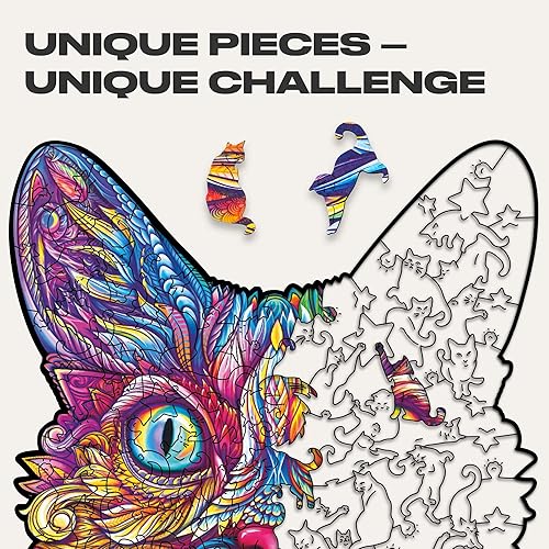 Miniatura 8 de UNIDRAGON Rompecabezas de madera originales, gato impresionante, 100 piezas, pequeño 7.5 x 8.3 pulgadas, hermoso paquete de regalo, forma única, el
