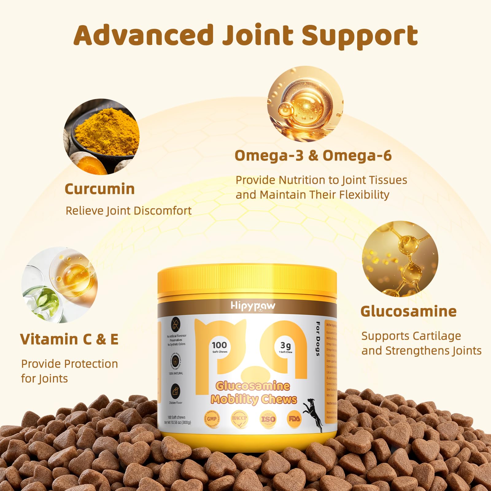 HipyPaw Hip & Joint Supplement for Dogs: Dog Chondroitin Chewable Tablets for Hips and Joints with Glucosamine, MSM, and Green-Lipped Mussels - Joint Pain Relieves Mobility - Chicken Flavor (100 PCs) - image 3