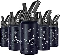 Vista 80 de BJPKPK Botella de agua aislada con tapa con pajilla, botellas de agua de metal de acero inoxidable de 15 onzas, botellas de agua reutilizables a