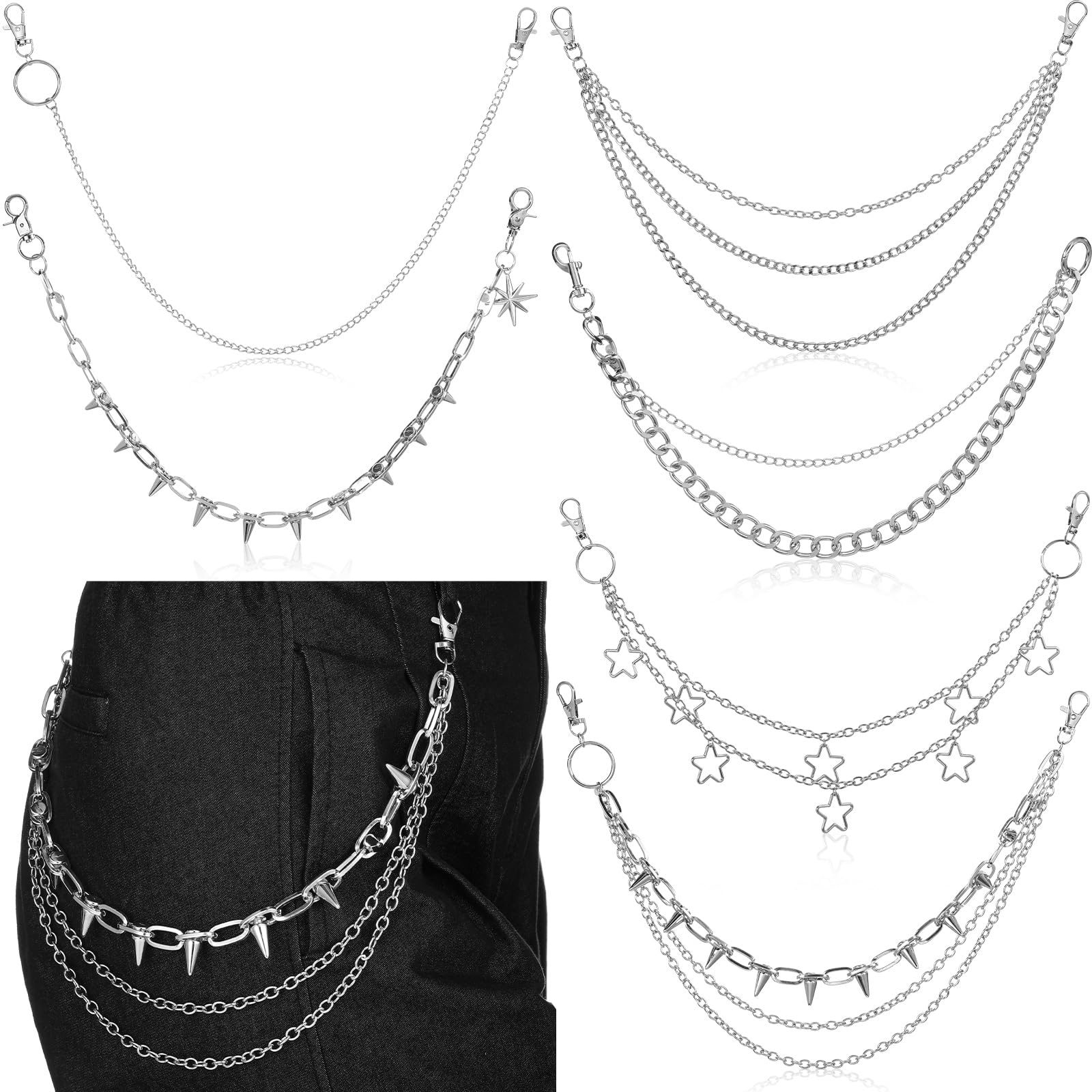Hicarer 6 Pcs Jeans Chain Belt Waist Pocket Pants Chains
