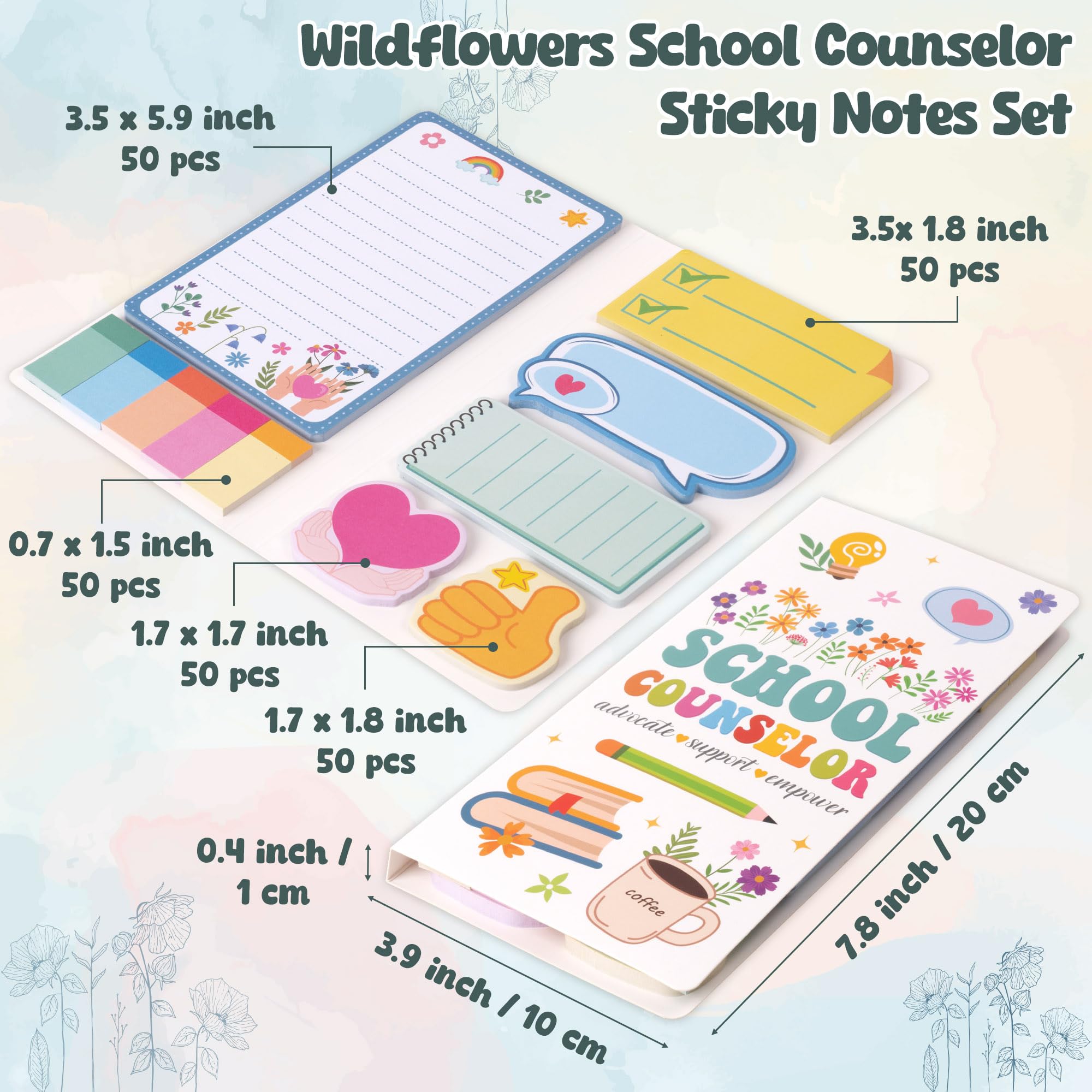 B1ykin Cute Sticky Notes Set - School Counselor Advocate Support Empower Self-Stick Notes Pad, 550 Sheets Writing Memo Pages Sticky Notepad for Teacher Appreciation Gifts Office (School Counselor)