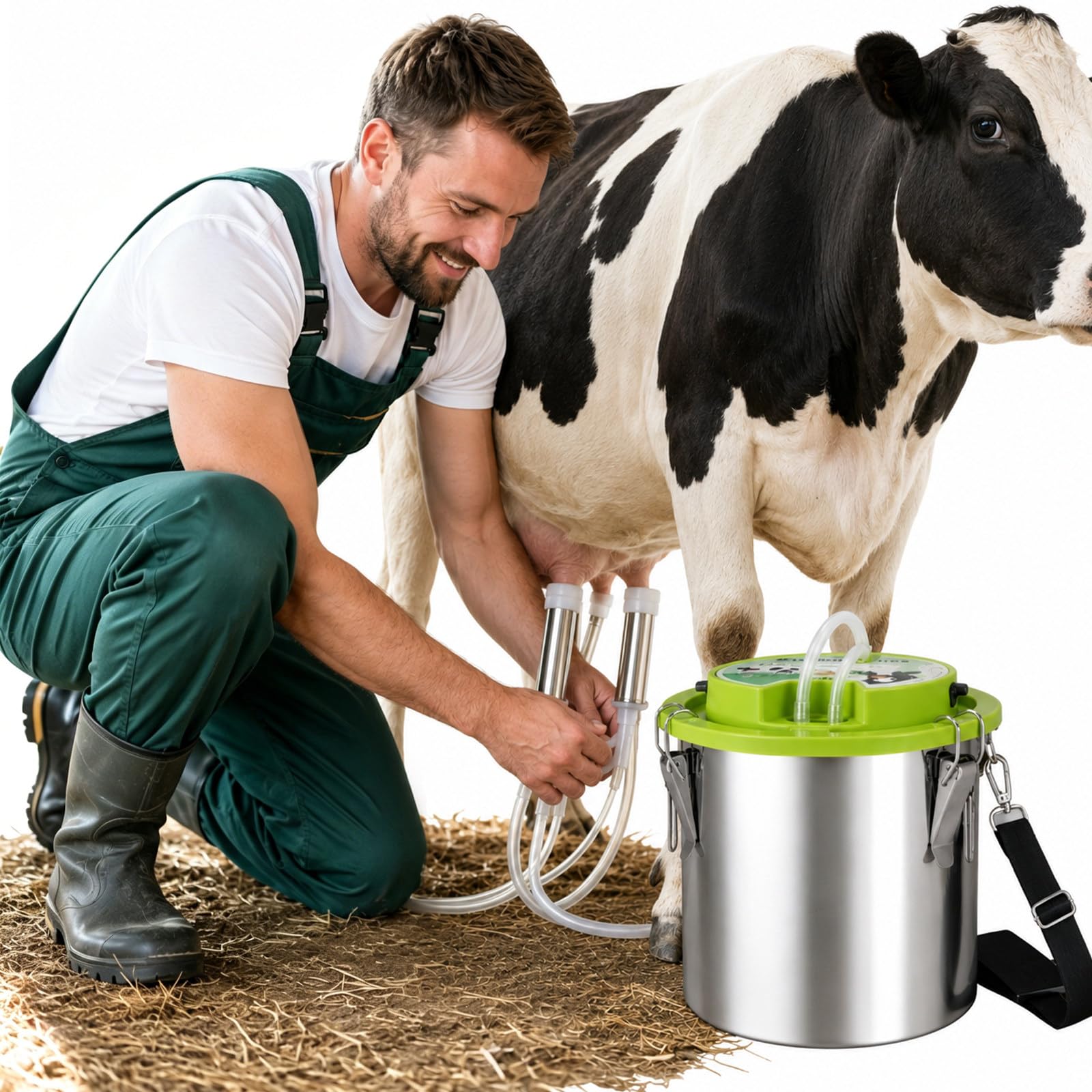 moupeaktain Portable Electric Milker, 12L Milker for Goats Cows and Sheep, Rechargeable Milking Machine with Stainless Steel Bucket, 43-46 Times/Min Pulsation, For Farm, Homestead, Ranche Cow