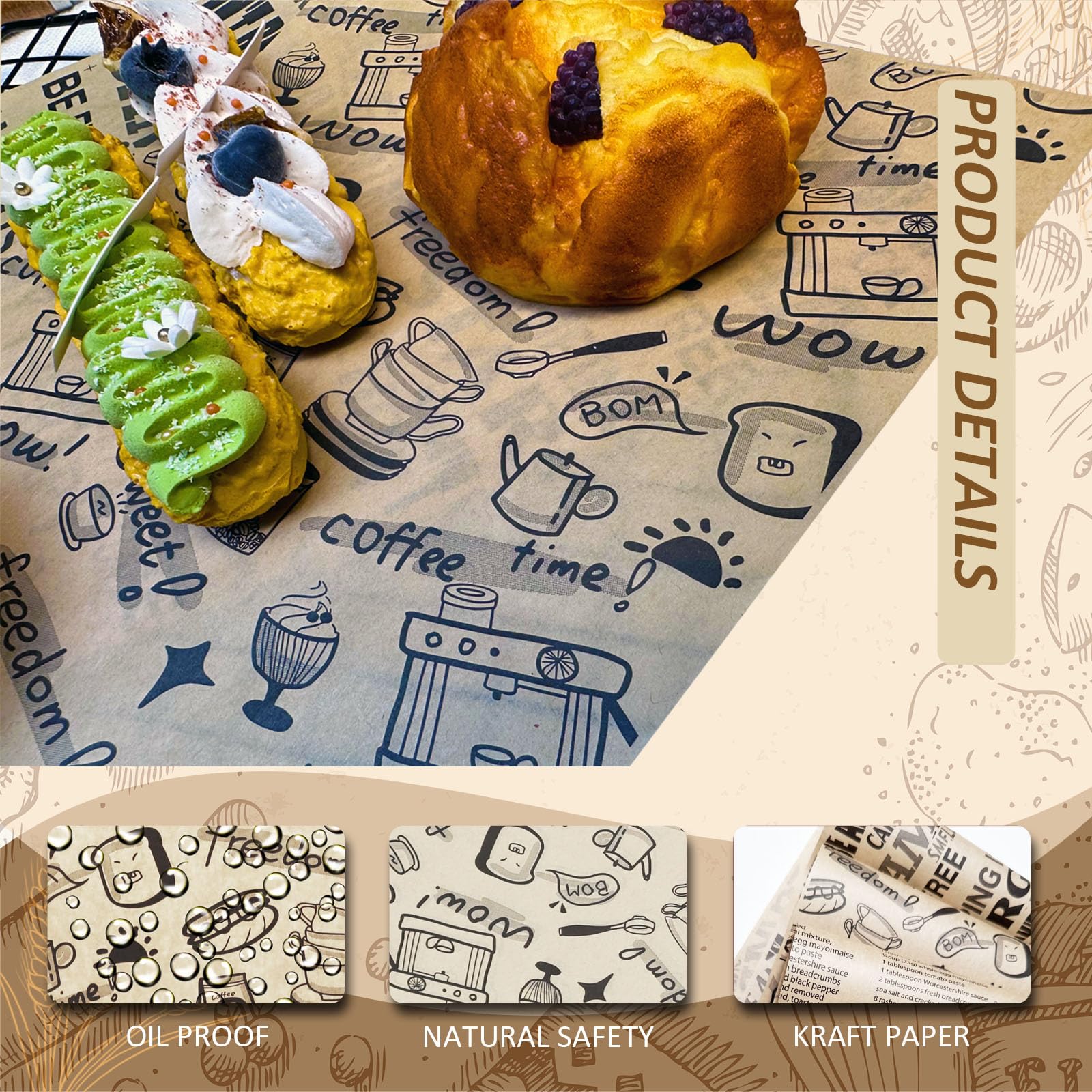 Lot 300 Feuilles Papier à Fromage Imperméable 30x20 Cm - Papier Frites, Emballage Hamburger Sandwich - Style Journal Vintage