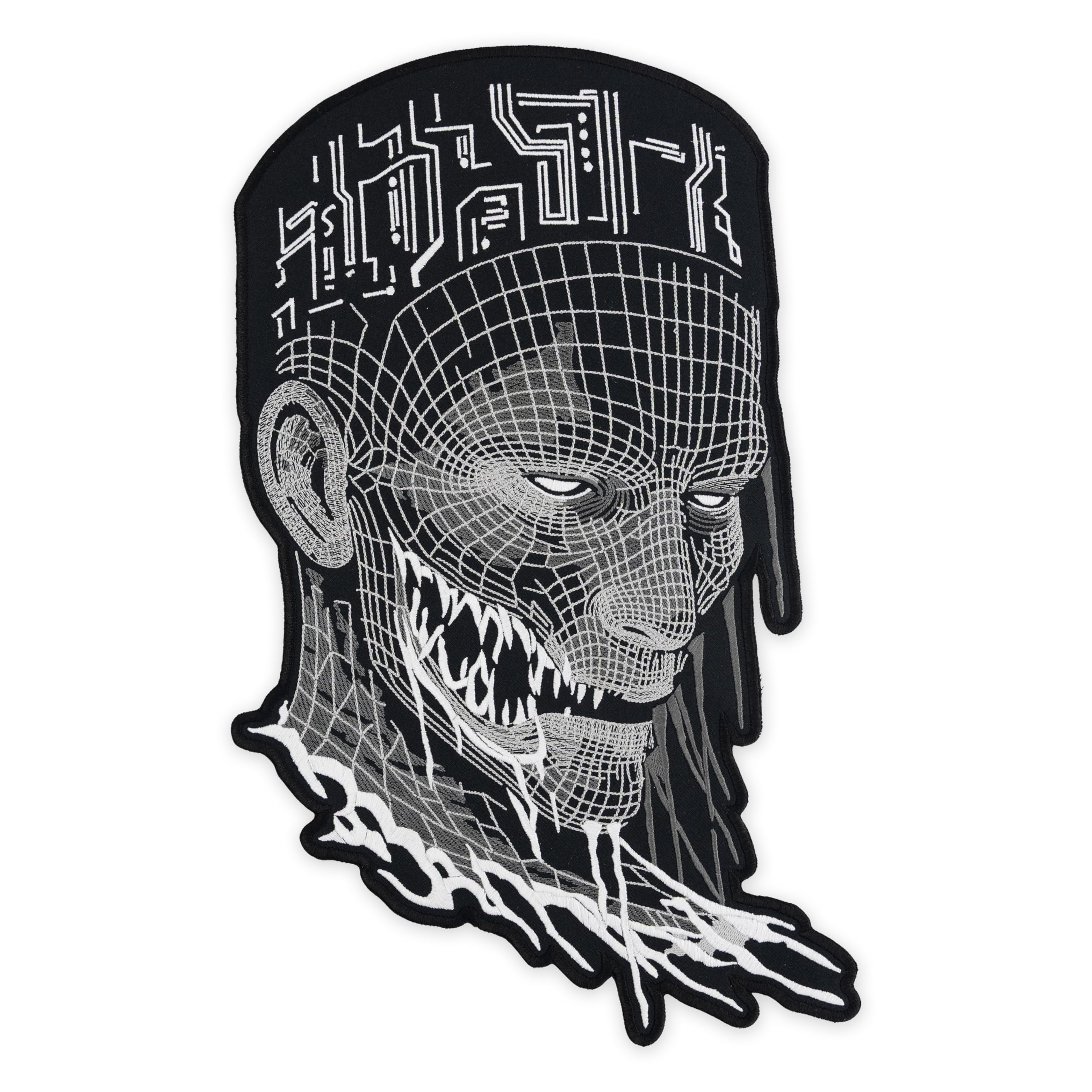 Écusson brodé Frankenstein blanc motif gothique haute densité pour veste jean