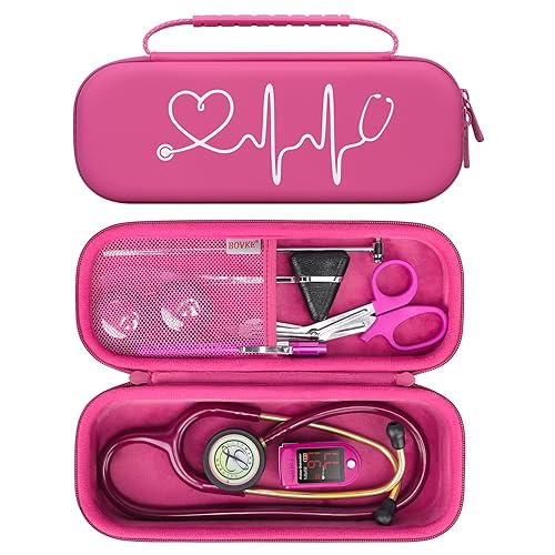 Vista 106 de BOVKE - Funda de transporte para estetoscopio Littmann Classic III 3M, espacio adicional para martillo Taylor Percussion Reflex y linterna LED Negro