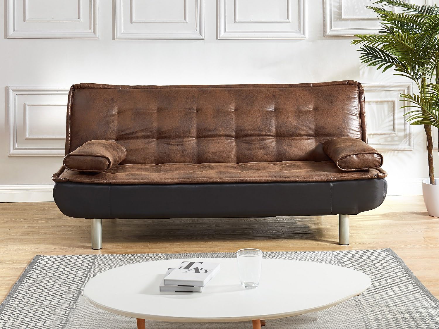 Vente-unique - Canapé 3 Places Convertible clic-clac en Microfibre Vieilli Marron MISHAN II
