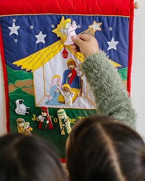Joy To The World Traditional Nativity Advent Calendar by Pockets of Learning | Holiday Decor, Creche Manger Scene, Christmas Fabric Wall Hanging, Seasonal Cloth Countdown