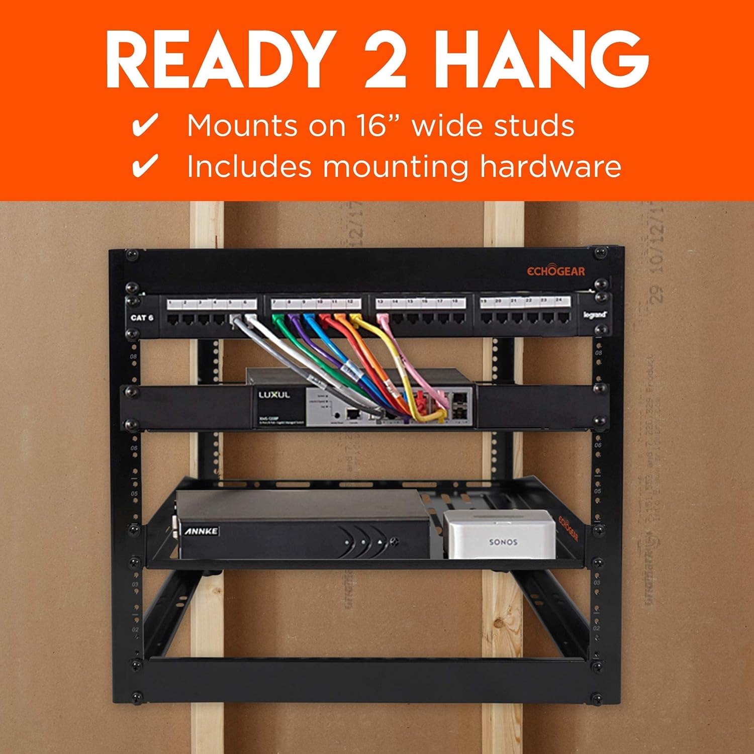 ECHOGEAR 10U Open Frame Rack with 8 Outlet Surge Protector Power Strip Bundle - Rack Up Your Server Gear, Then Power & Protect It with 3420 Joules of Surge Protection