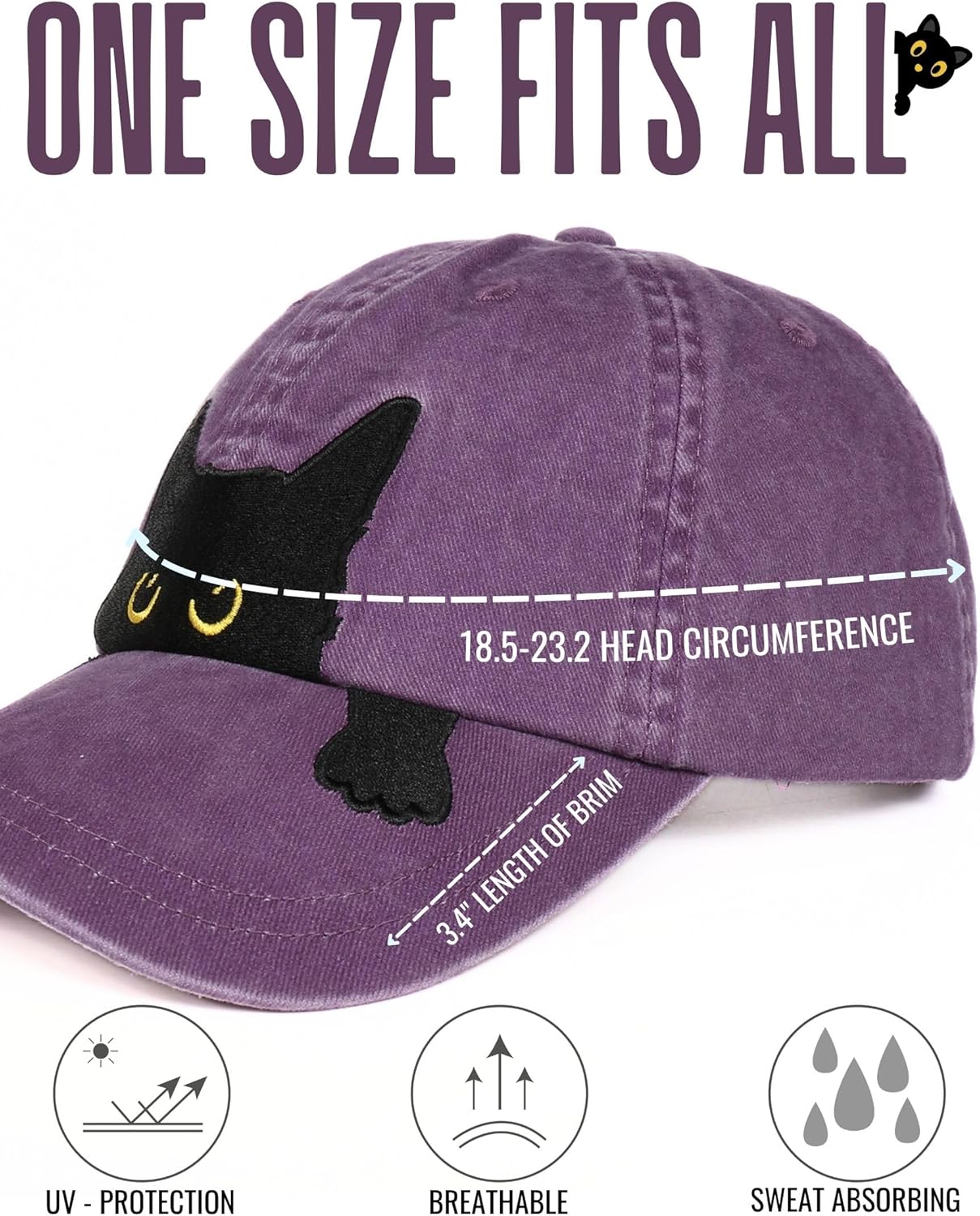 InnoBeta Black Cat Lovers Gifts for Women, Men, Adjustable Embroidered Hat for Birthday, Christmas - Image 3