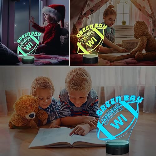 Miniatura 2 de Luz nocturna de fútbol 3D Green Bay, regalos de fútbol, luz de iluminación 3D, regalo para niños, 16 colores cambiantes, control remoto, iluminación