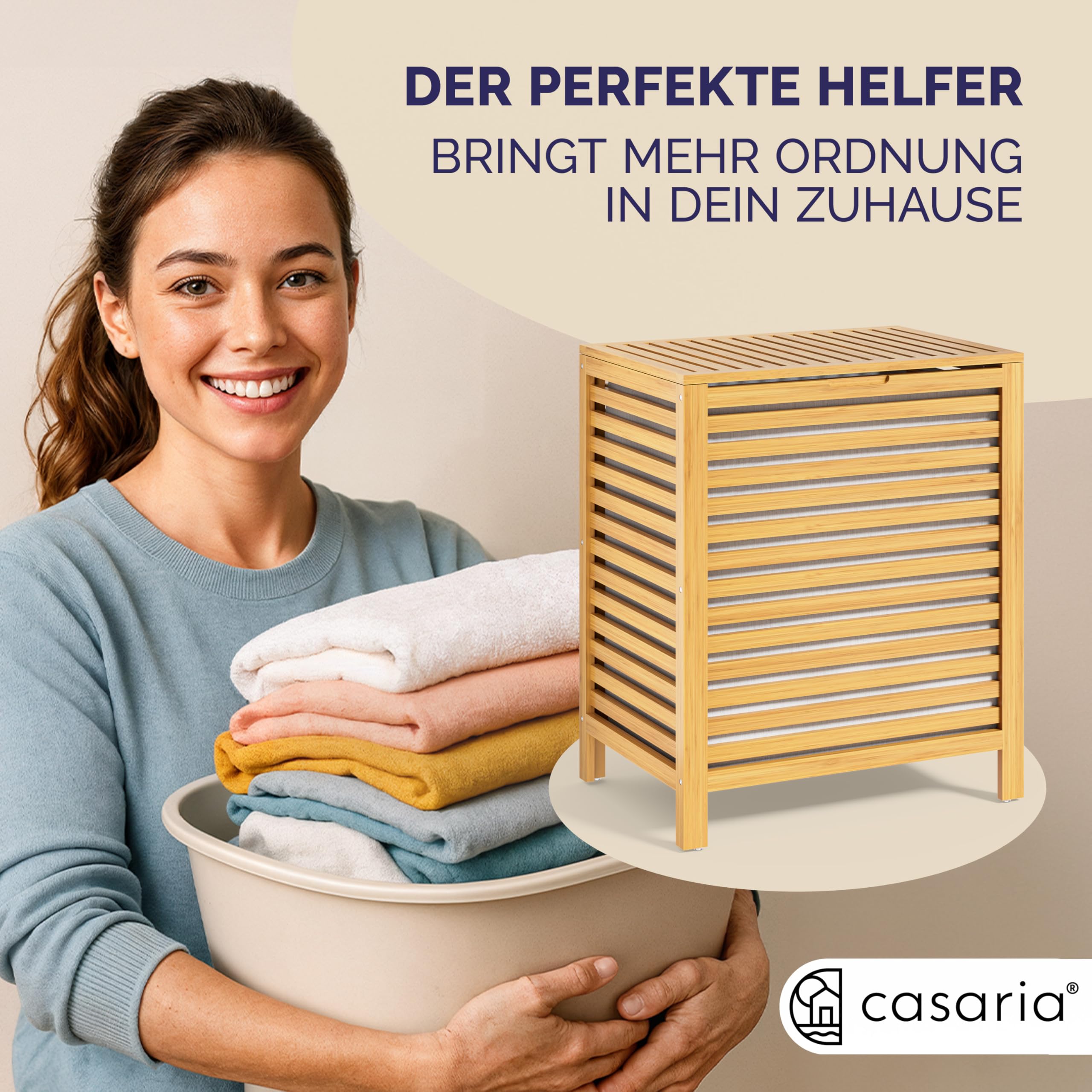 CASARIA® Wäschekorb mit Deckel Bambus Holz 70L Groß Wäschesammler Wäschesack Herausnehmbar Baumwolle 62x51x36cm Schmal Wäschebox Wäschetonne Badzimmer