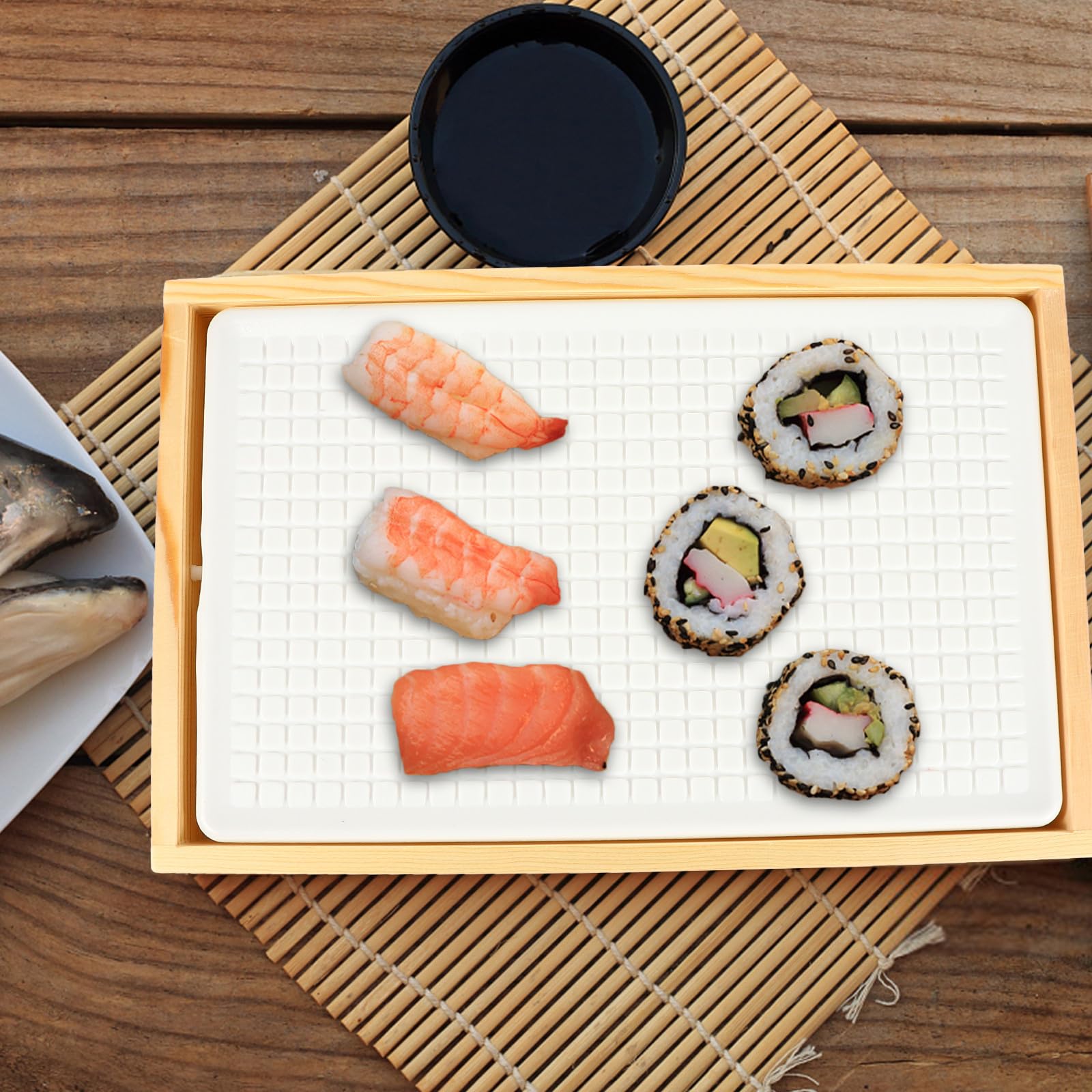 Vassoio per Sushi e Salmone in Legno Piastra di Raffreddamento a Ghiaccio Freddo Rettangolare, Piatto di Frutti di Mare per Ristoranti e Buffet, Mantenimento Freschezza per Uso