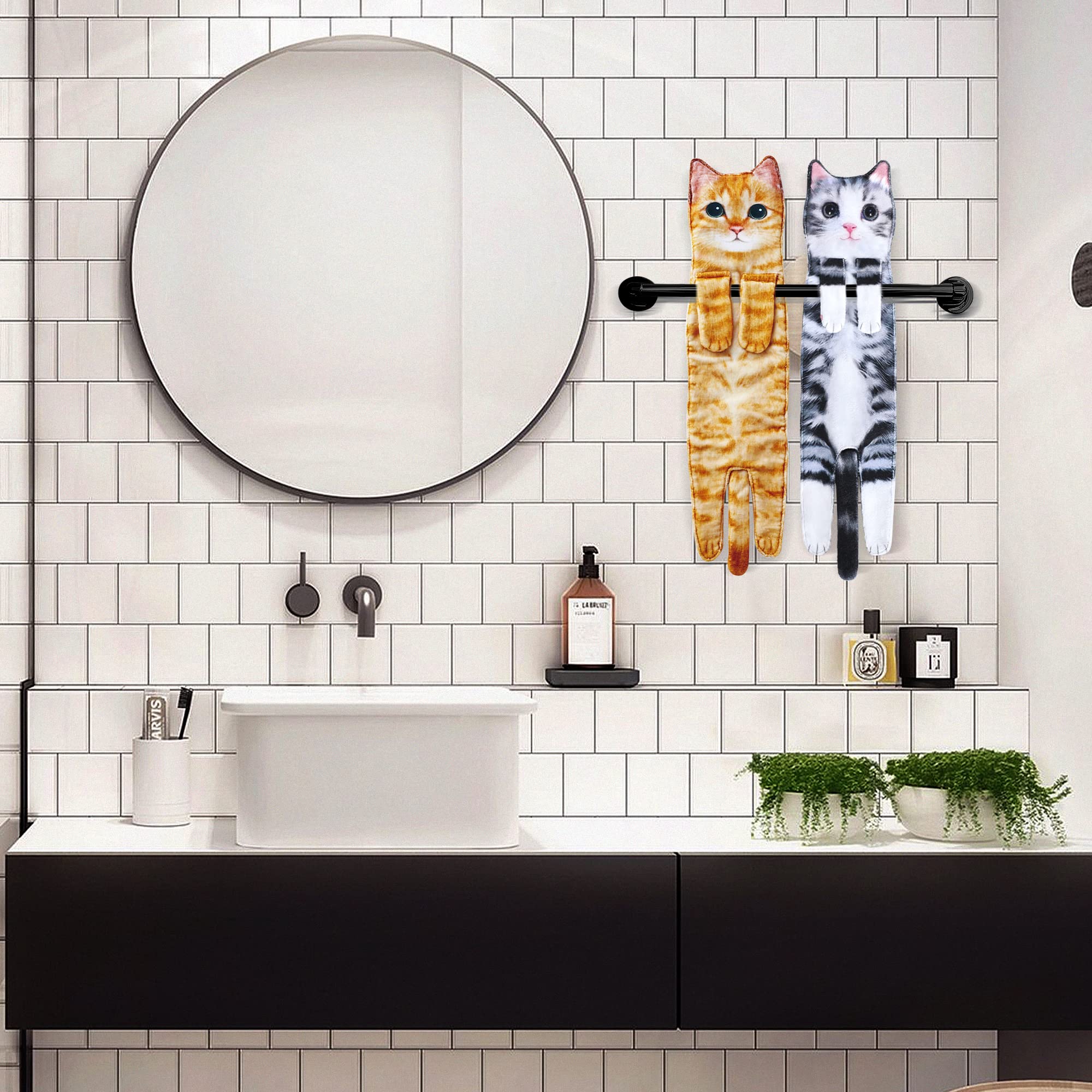Hawgiman Asciugamani per bagno e cucina, simpatici asciugamani da appendere ad asciugatura rapida, decorativi per bagno, regalo divertente per gli amanti dei gatti (giallo