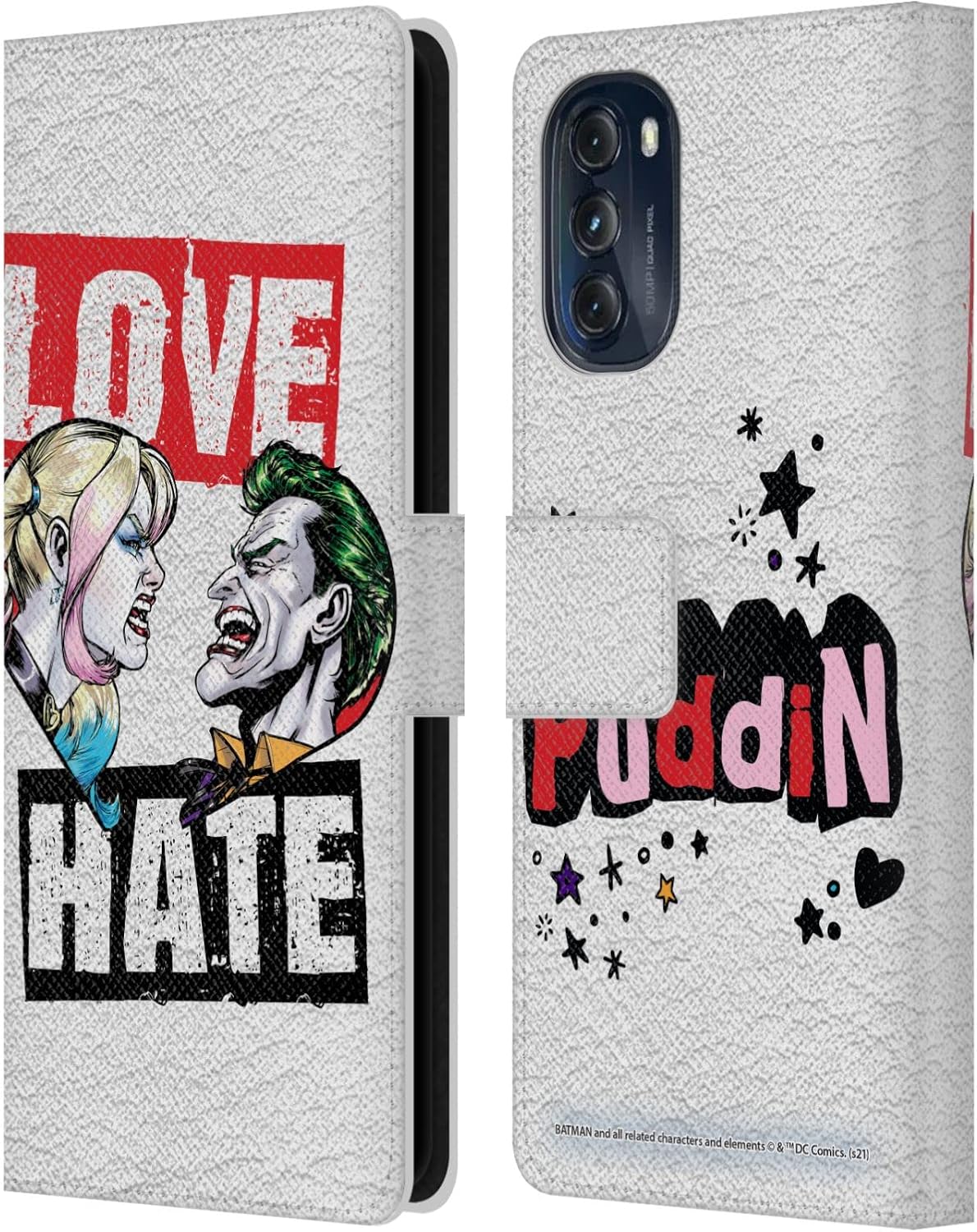 Head Case Designs Officially Licensed Batman DC Comics Love Hate Joker Harley Quinn Graphics Leather Book Wallet Case Cover Compatible with Motorola Moto G (2022)