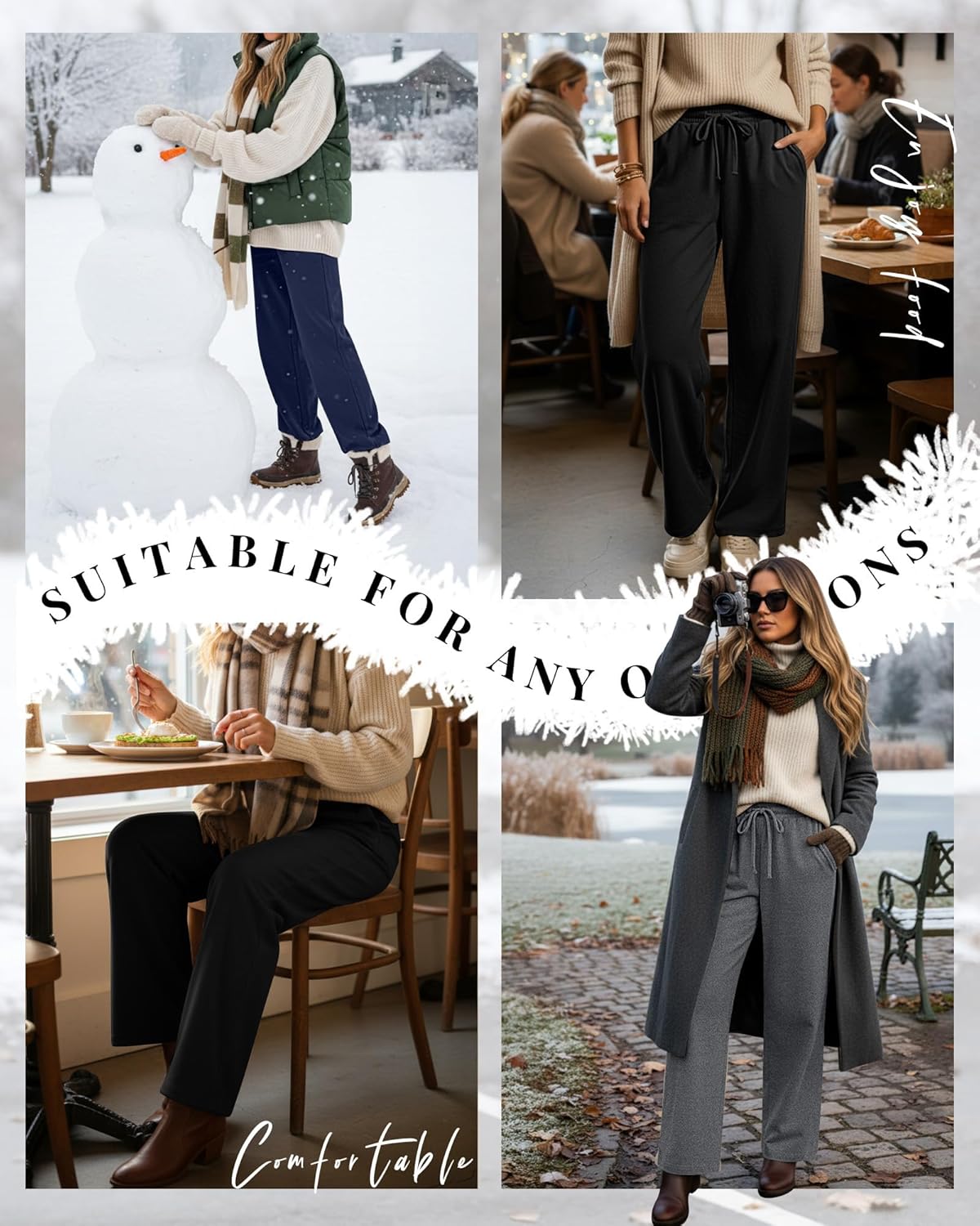 3 Pack Womens Fleece Lined Sweatpants Straight Leg Thermal Baggy Lounge Pants Elastic Waist Joggers with Pockets - Image 2