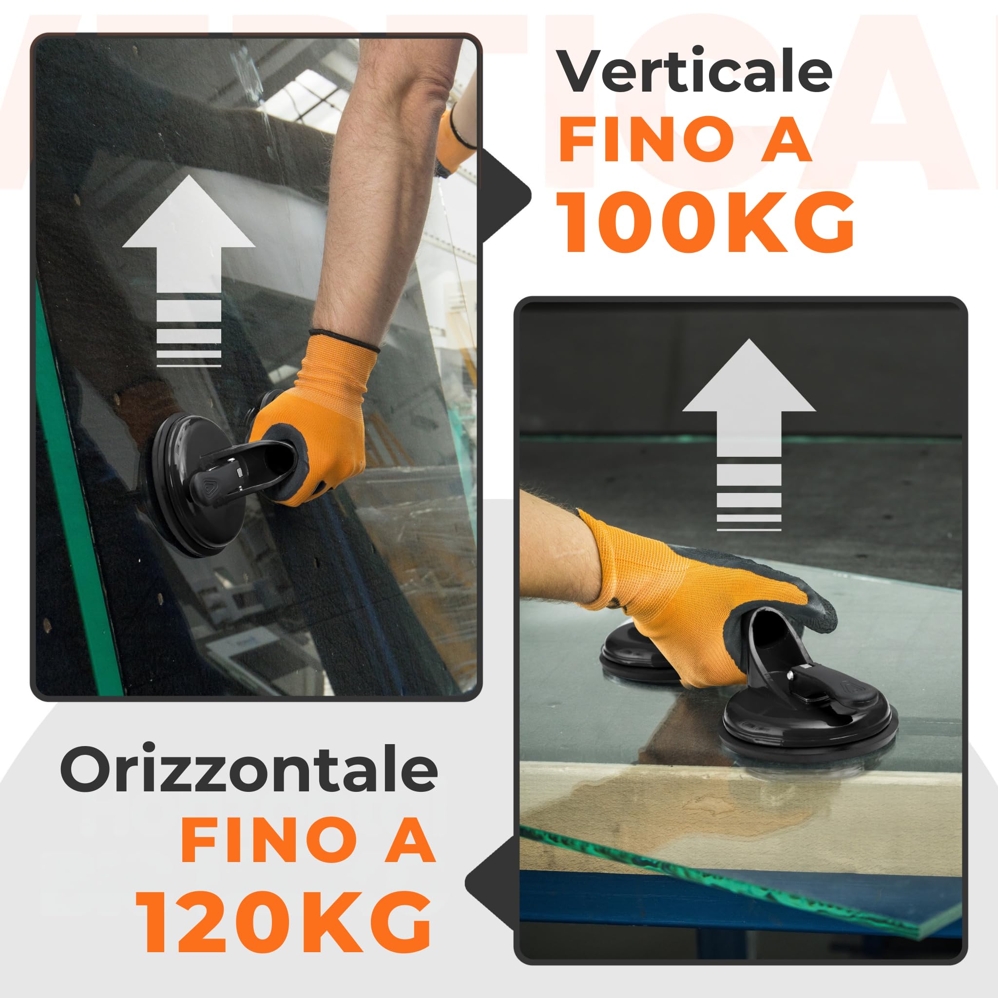 JK Trade® Set di 2 sollevatori a ventosa con maniglia, sollevatore sottovuoto antiscivolo con manico di supporto fino a 120 kg, strumento di sollevamento a ventosa come aiuto per il trasporto di