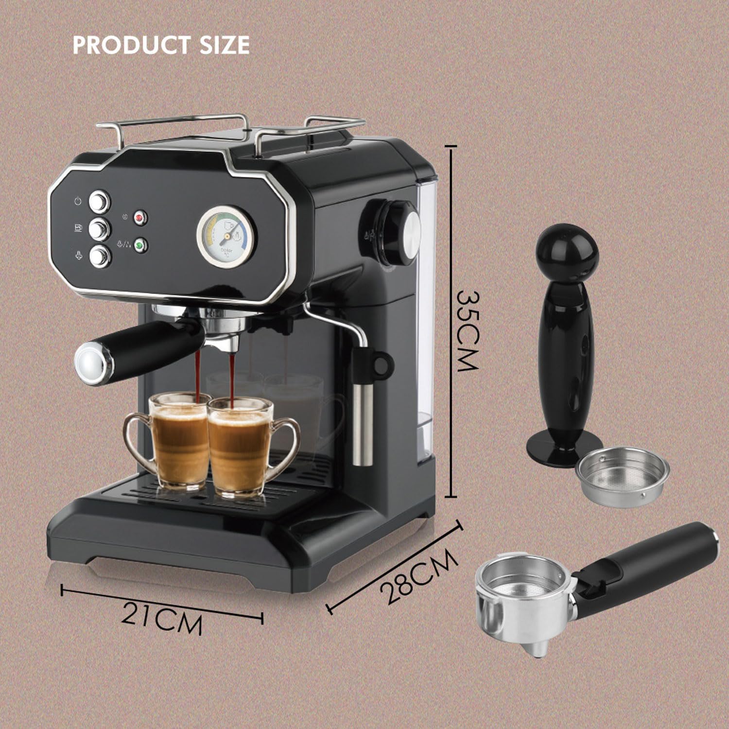 Cafetera Espresso, minimáquina automática de café de Alta presión de 1,5 l con vaporizador de Leche, Ciclo de preparación Doble, cafetera de Leche de 850 W para Oficina, Cafe(