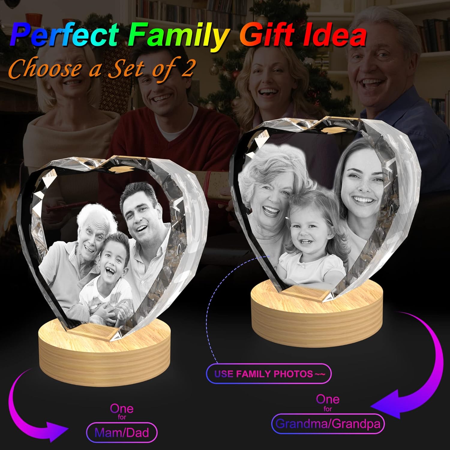 3D Crystal Photo, Valentines Day Personalized Gifts for Women, Her, Wife, Mom, Couple, Girlfriend, Laser Engraved Custom Picture Gifts for Memorial Mothers Day Christmas, Heart-S