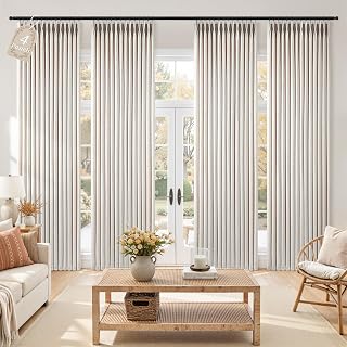 Topfinel Pinch Pleated Linen Curtains 90 Inchs Long Natural 4 Panels Set